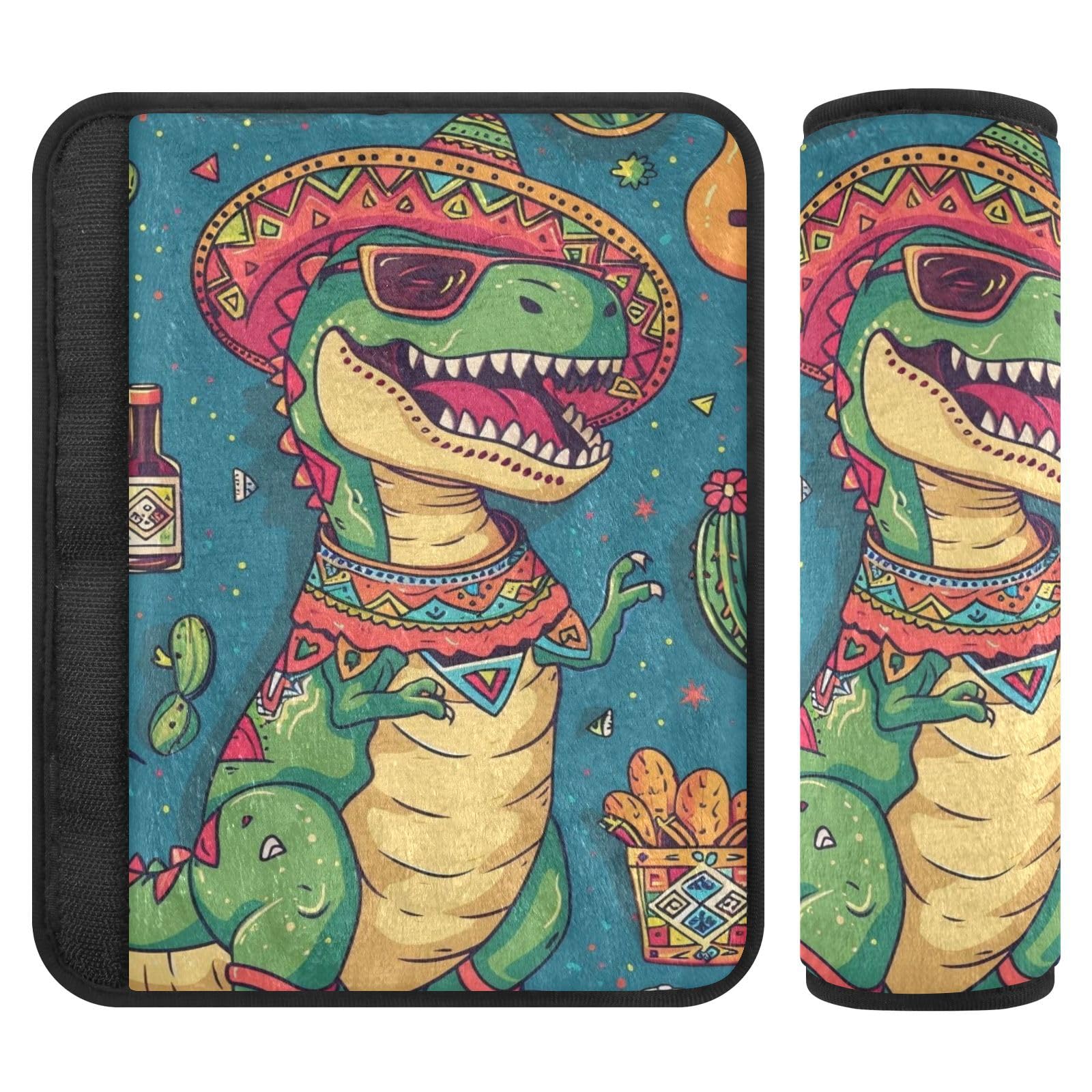 Blue Dinosaur Cactus Seat Belt Cover Pad 2 Pcs Soft Cute Seatbelt Covers Protector Support Head Neck Shoulder Strap for Car Seats High Chair Backpack for Adults Kids Women Men 10x7.7In 2 P