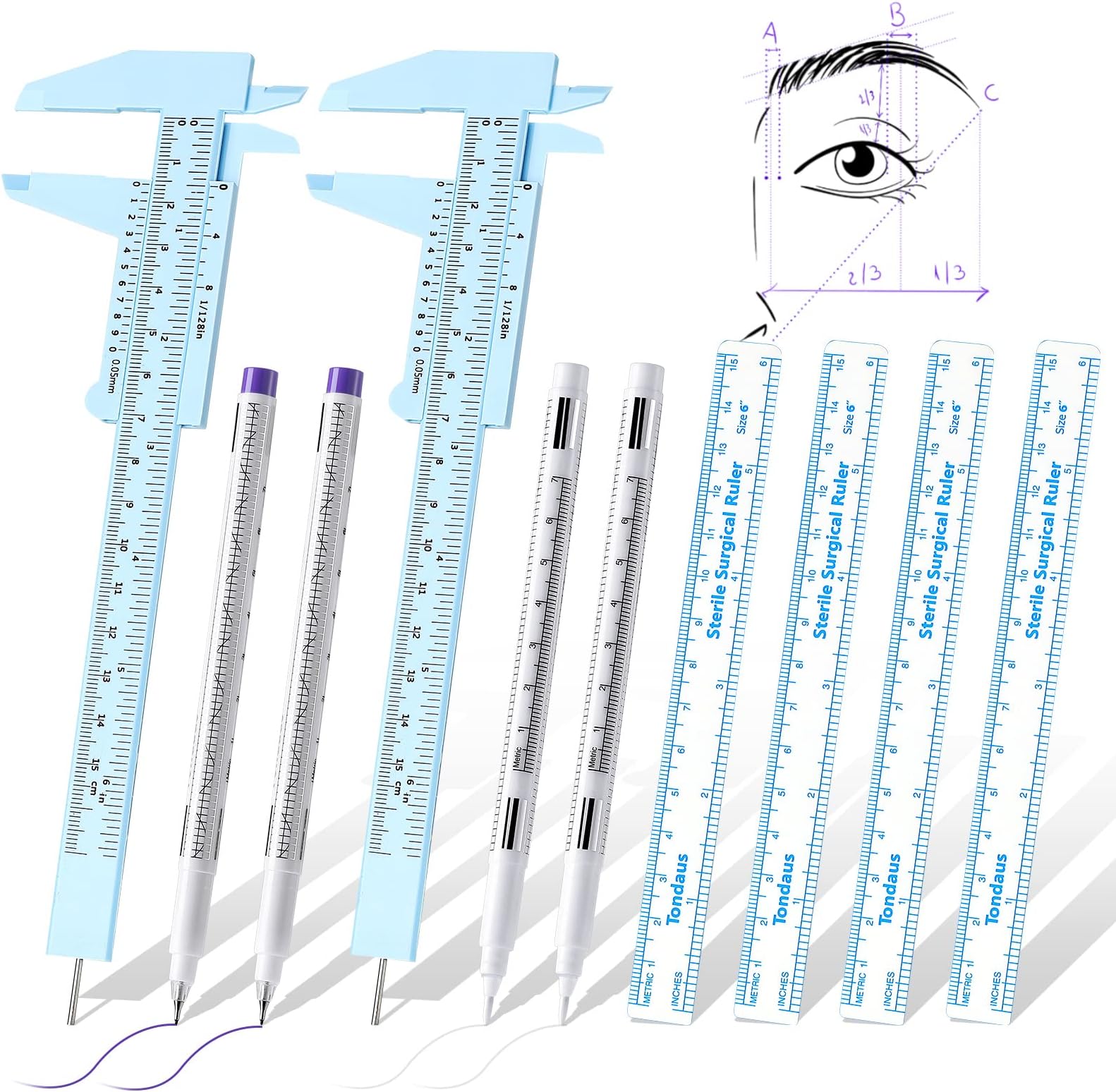 Amazon.com : Teling 10 Pcs Eyebrow Ruler tools set 2 Eyebrow Measuring ...