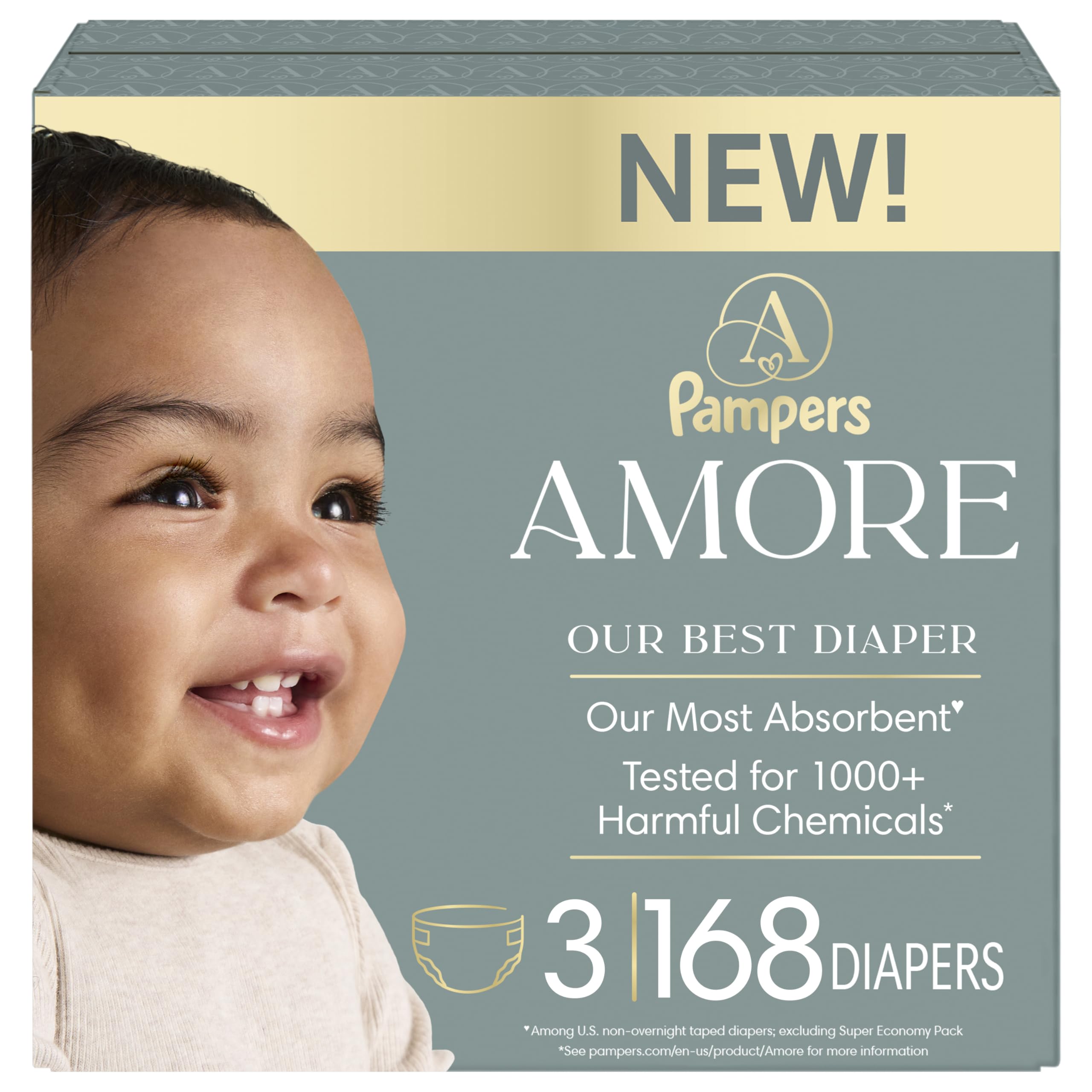 NEW Pampers Amore Diapers, Size 3, lbs (13-26 lbs), 168 Count