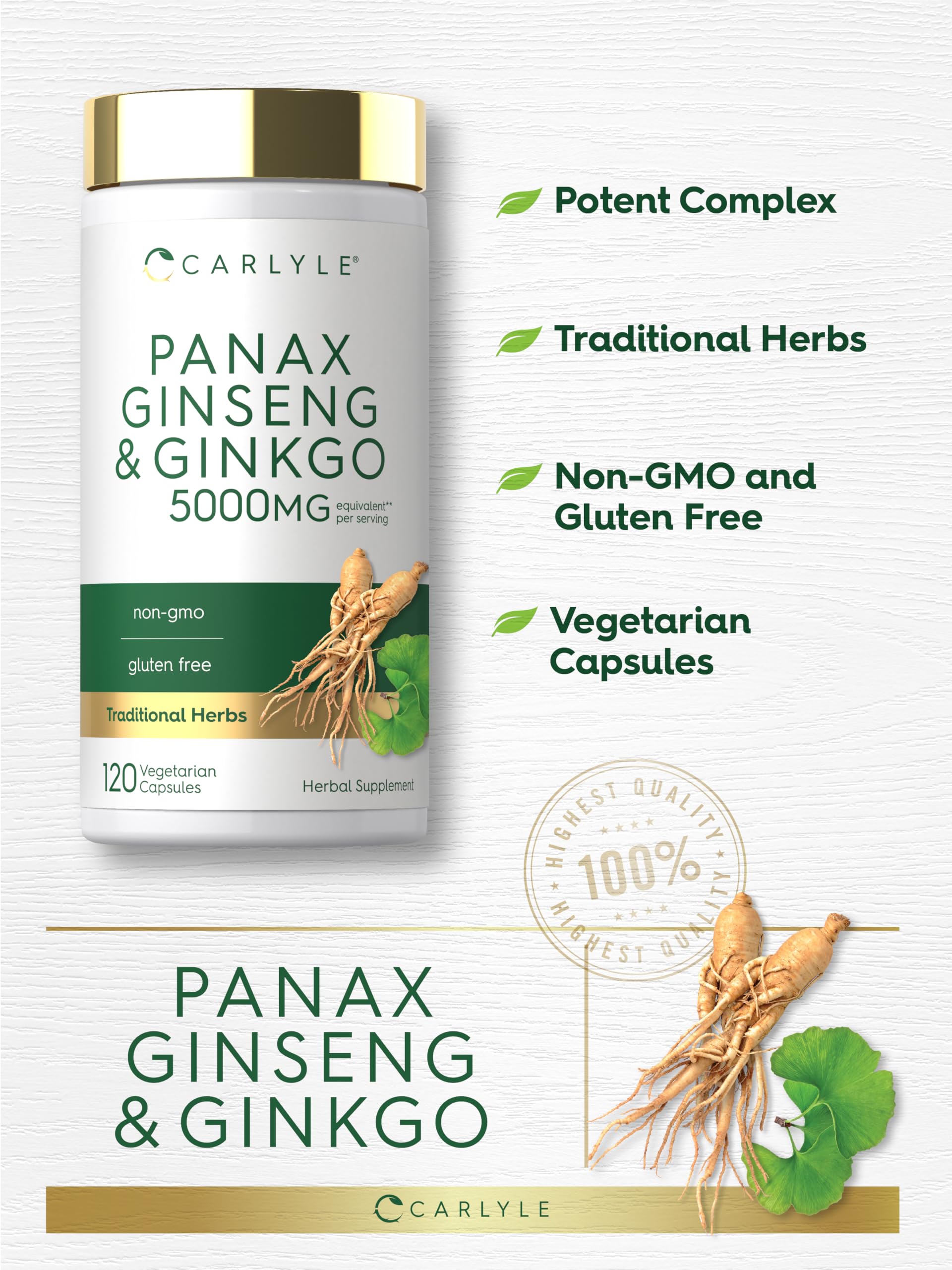 Carlyle Panax Ginseng & Ginkgo | 120 Vegetarian Capsules — Amazon image 4