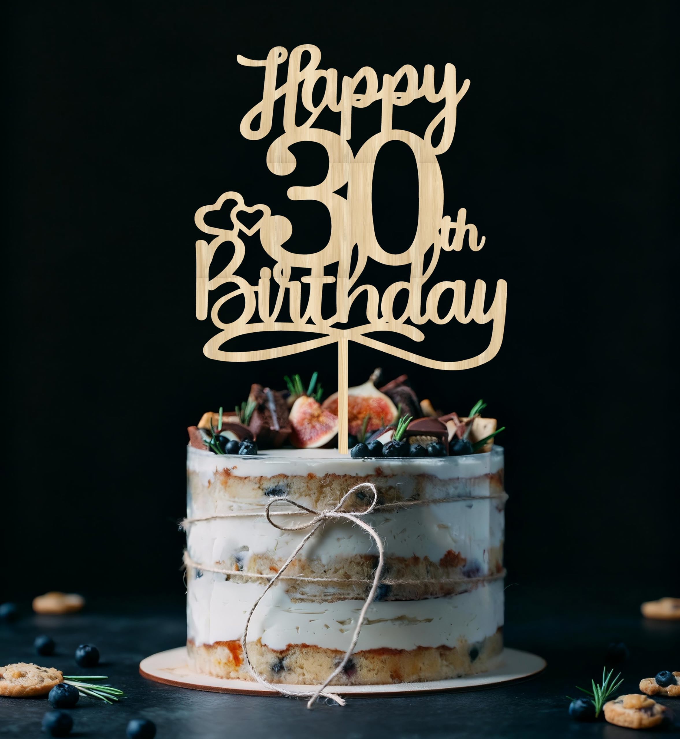 Happy 30th Birthday Cake Topper,Wooden 30th Birthday Party Decorations, Happy 30th Birthday Cake topper for women, 30 Rustic Birthday Party Decorations For men