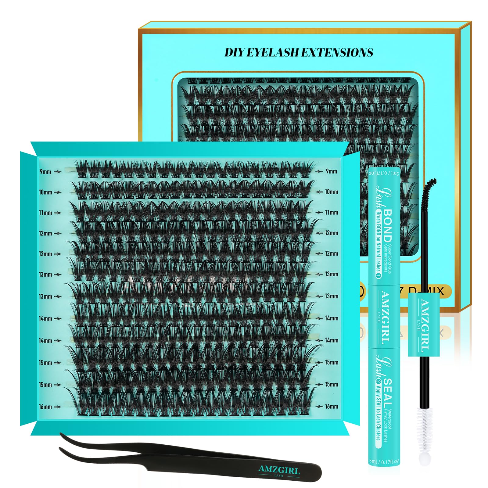 Lash Extension Kit 240Pcs 50D Individual Lashes Clusters Kit,Lash Bond And Seal for Eyelashes Extensions,Lash Applicator Tool For False Eyelash