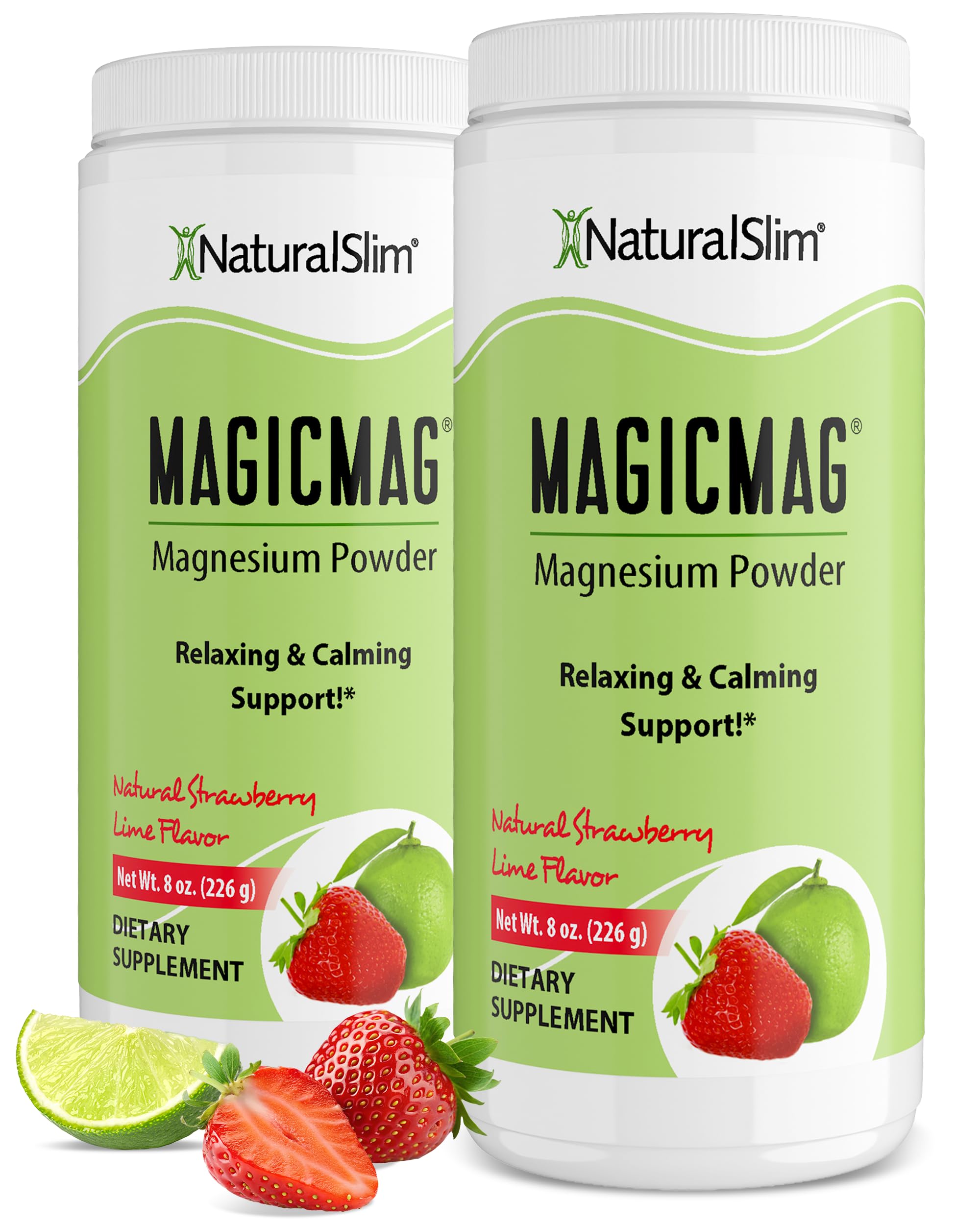 NaturalSlim Magicmag Pure Magnesium Citrate Powder – Stress, Constipation, Muscle, and Heart Support | Natural Strawberry & Lime Flavored Magnesium Supplement - 8oz Drink Mix (2 Pack)