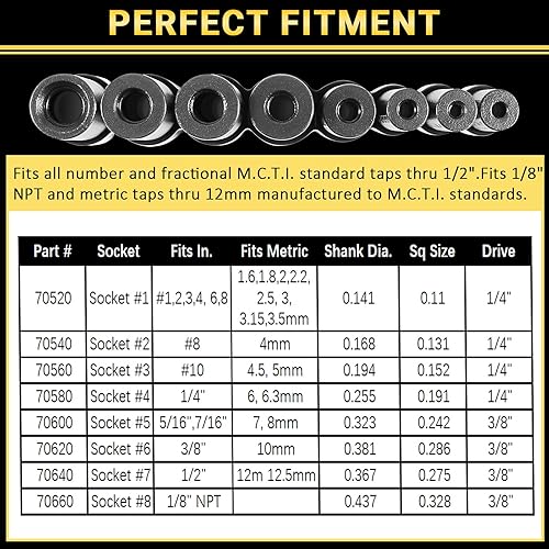 Miniatura 2 de 70500 Juego de llaves de vaso de 8 piezas  Adaptador de enchufe de grifo, 14 pulgadas y 38 pulgadas, se adapta a todos los grifos MCTI a través de