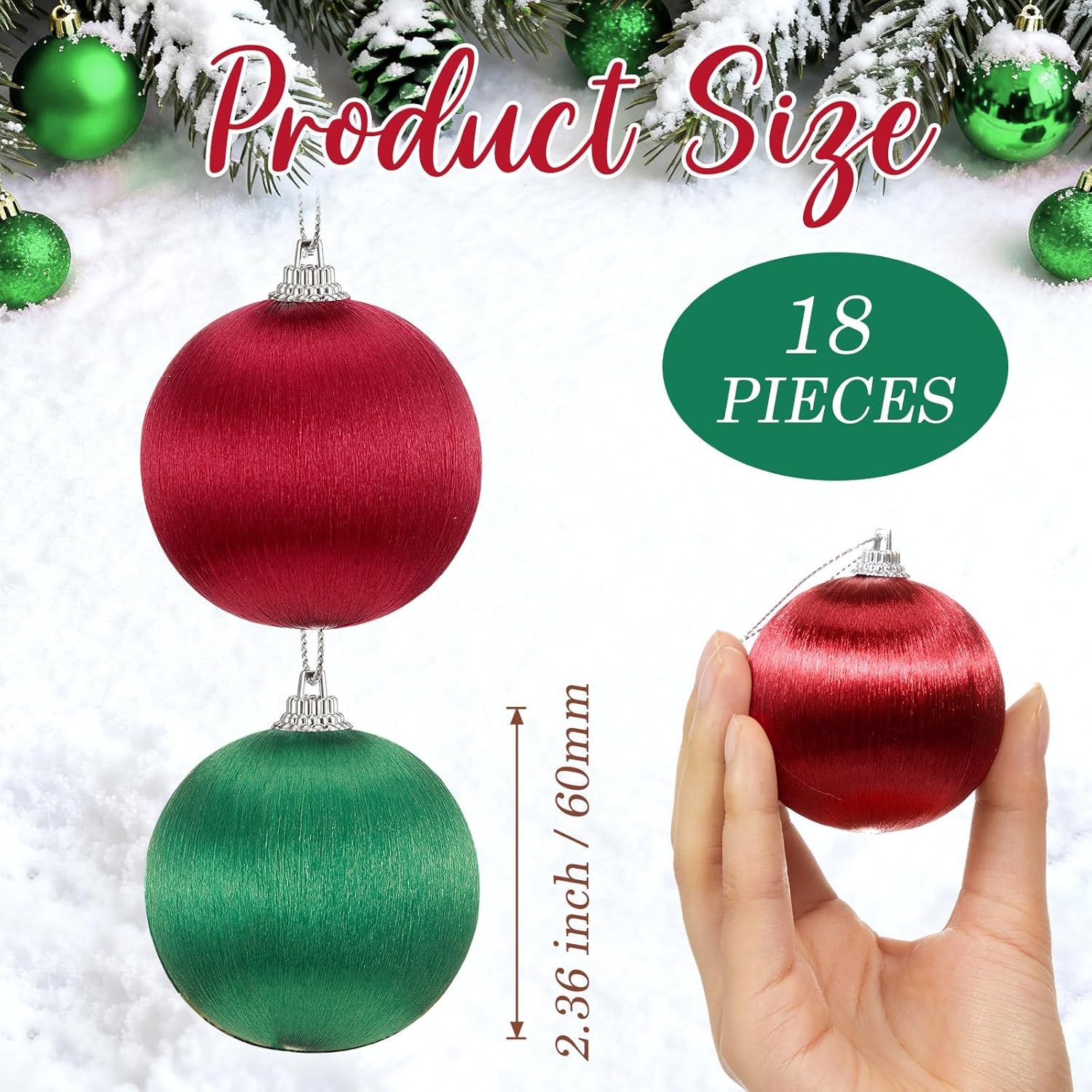 Threan 18 Pcs Burgundy Green Christmas Satin Balls Christmas Silk Ball Ornaments Shatterproof Tree Decorations Elegant Hanging Ornaments for Xmas Tree Decor (2.36 Inch) 18 Burgundy,green 2.36 inch