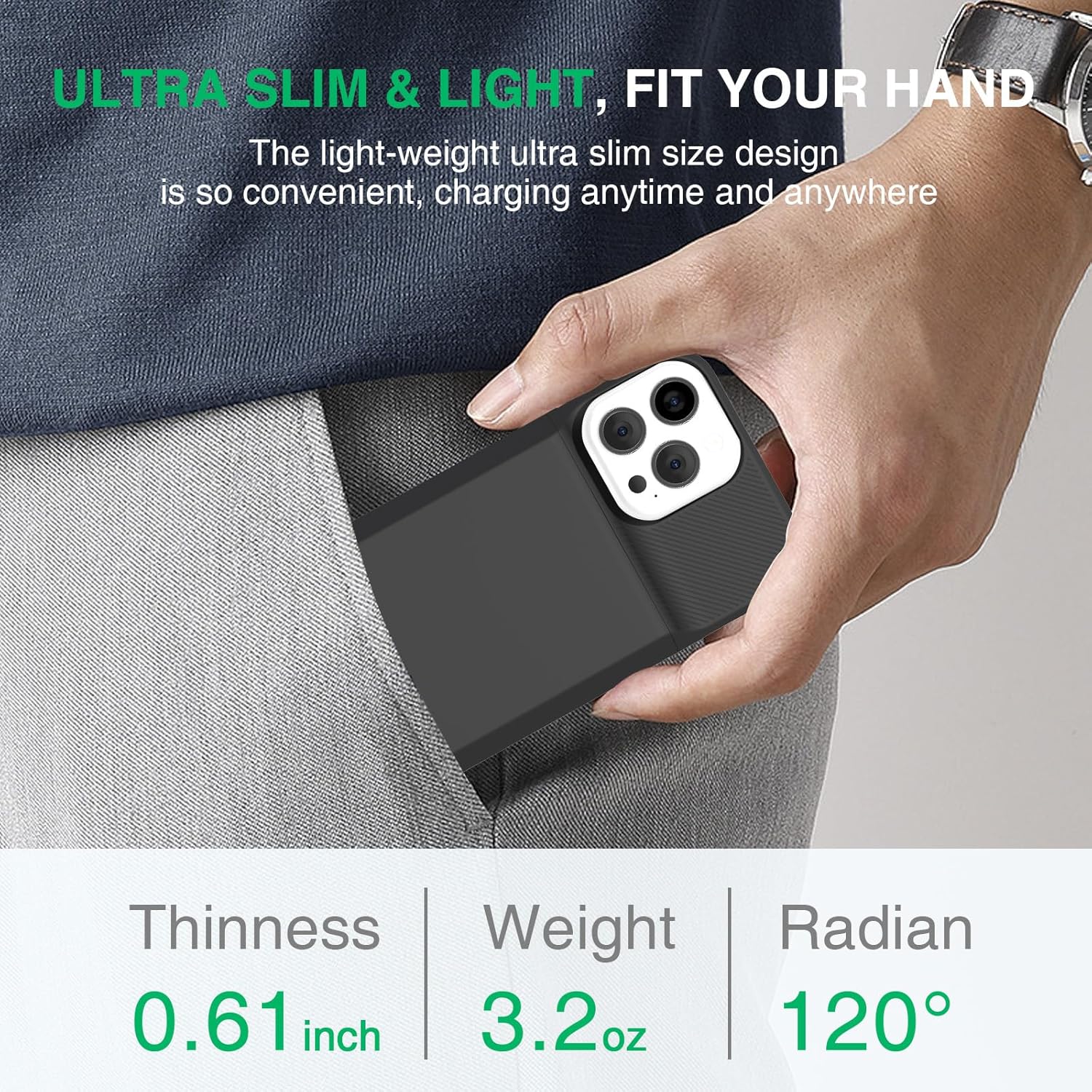Battery Case for iPhone 14 Pro Max/14 Plus/13 Pro Max/12 Pro Max, Rechargeable Case Charger Soft TPU Anti-Slip Slim 8000mAh 15W Fast Charging Juice Box for 12/13/14 Pro Max/14 Plus 6.7inch-Black