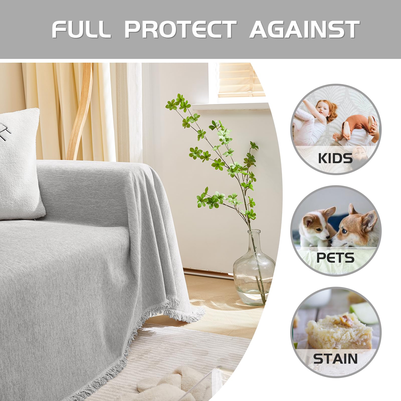 MEETSKY Couch Cover Small Sofa Covers Sofa Throw Cover for Couches Slipcover Reclining Sofa Washable Soft Chenille Blend Modern Decor Couch Protector for Living Room, 71" x 102", Light Grey