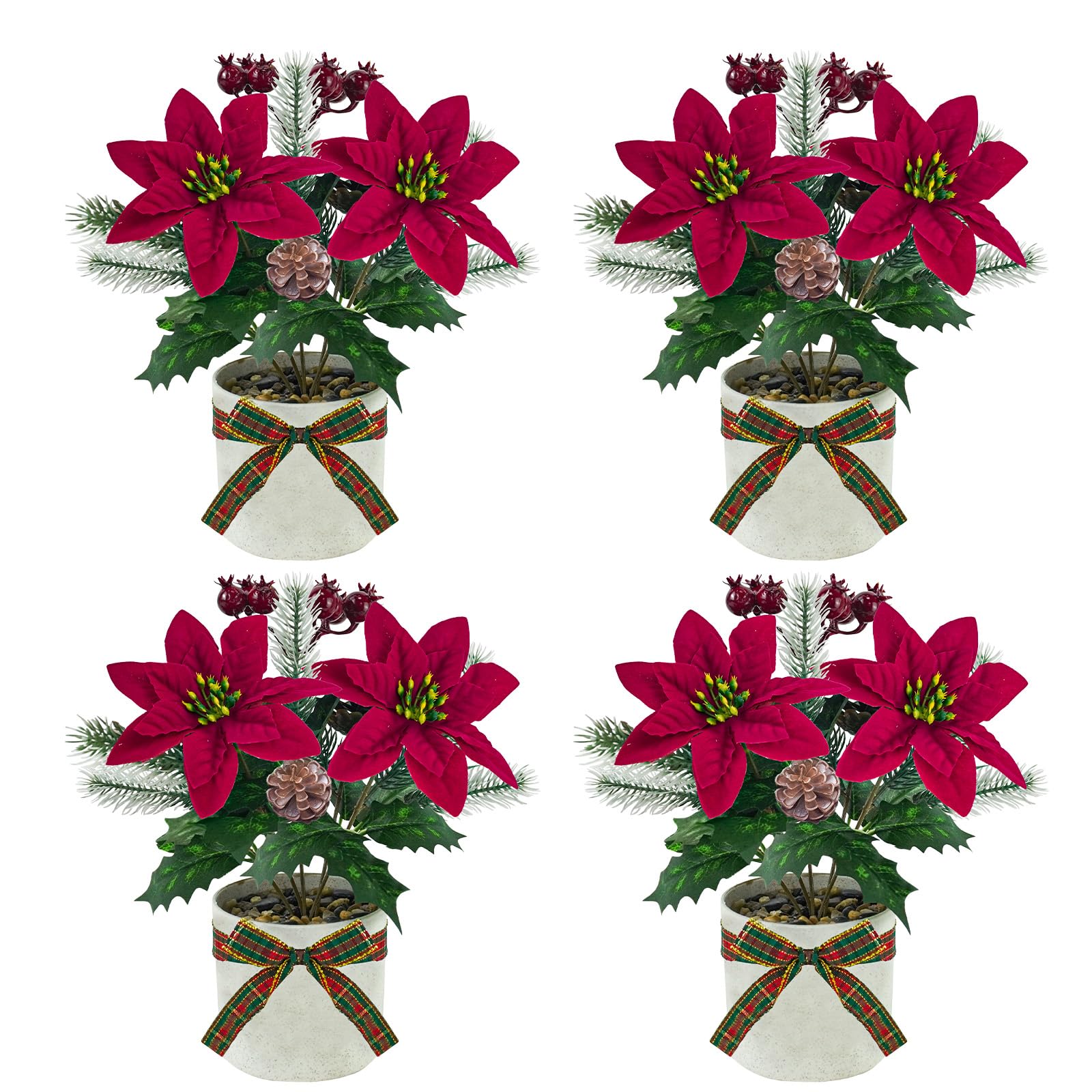 Künstliche Weihnachtssterne, kleine rote Weihnachtssterne, Tischdekoration, Mini-Weihnachtsdekoration, für den Kaminsims, Zuhause, Büro, Weihnachten, Urlaub, Innendekoration, 4 Stück