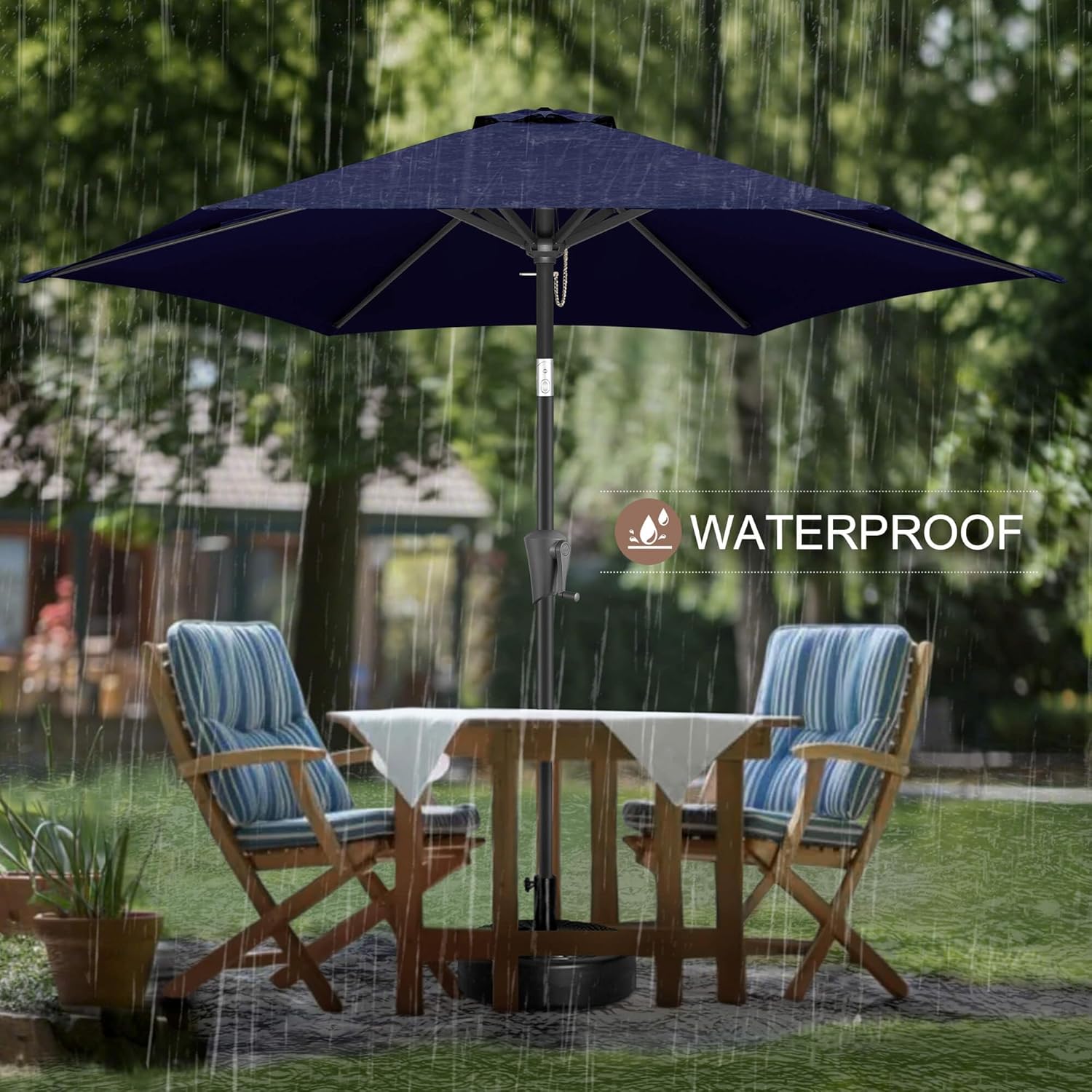 FLAME&SHADE 7.5ft Patio Umbrella - Outdoor Umbrella with Push Button Tilt and Crank for UV Protection, Table Market Umbrella for Garden, Deck, Backyard, Pool and Beach(Navy Blue)