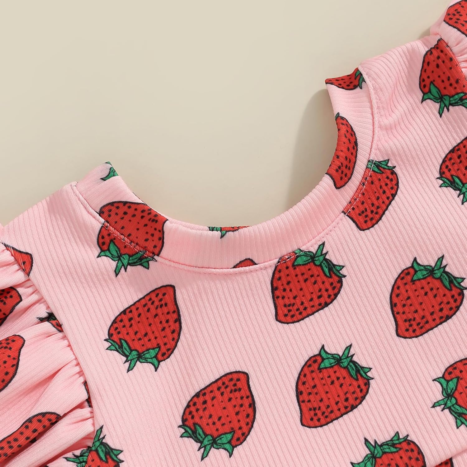 Honganda Fashion 2Pcs Toddler Baby Girl Strawberry Outfit Set Ruffle Short Sleeve Crop Top Flared Pants Summer Knit Clothes - Image 4