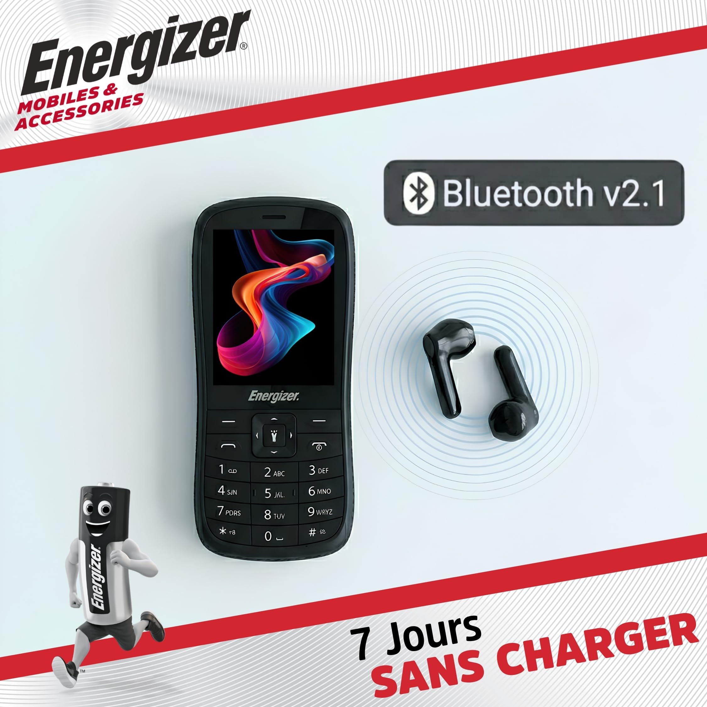 Energizer – Teléfono móvil con Teclado físico E29-2G – gsm – Dual SIM (Mini SIM) – Negro – Desbloqueado – Teléfono Senior Resistente Barato