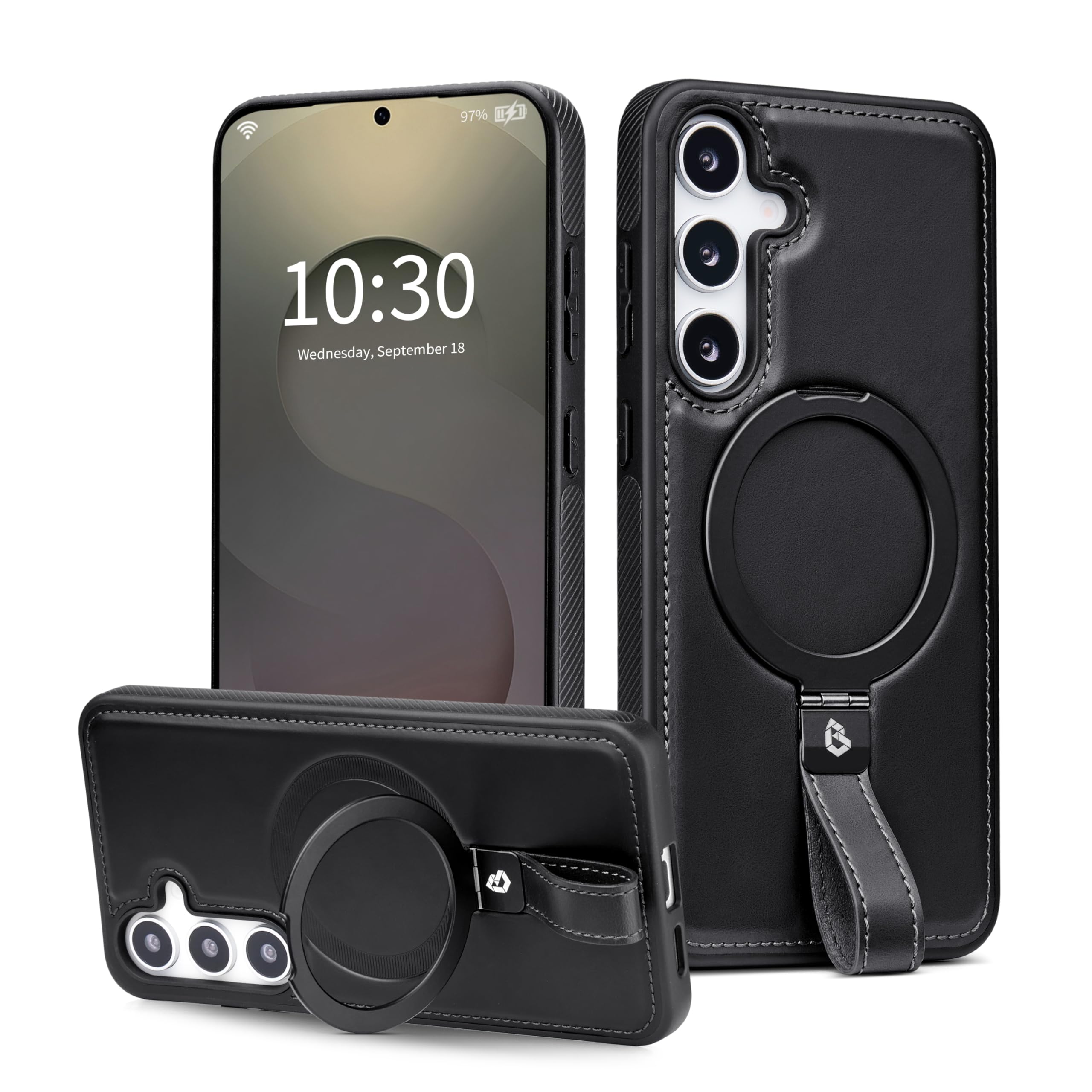 Butaiga for Samsung Galaxy S23 Plus Case Leather with Stand, Black