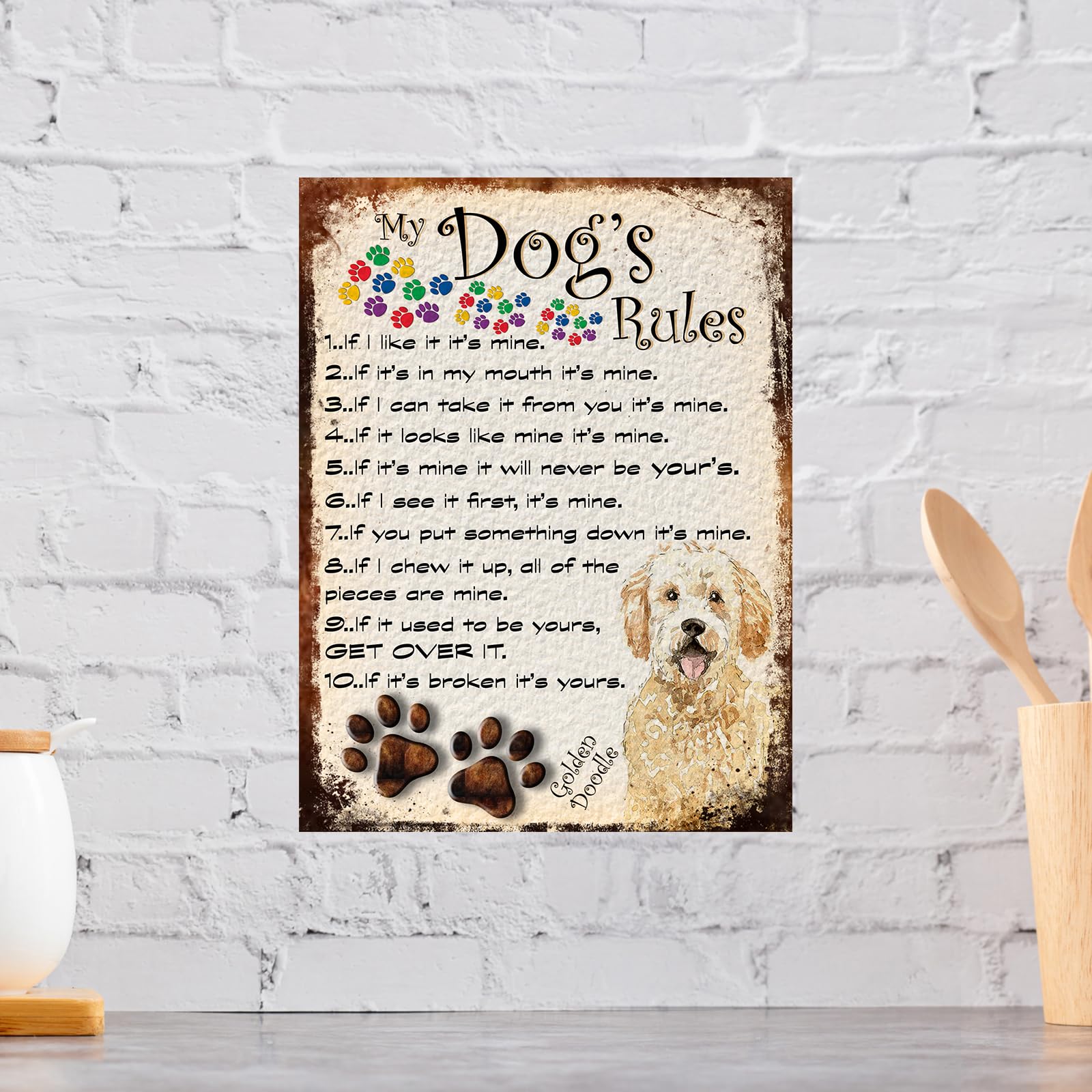 MY DOG'S RULES RETRO STYLE METAL TIN GOLDEN DOODLE DOG SIGN/PLAQUE THEME 10" X 8" (70DRM), Golden Doddle - Image 3