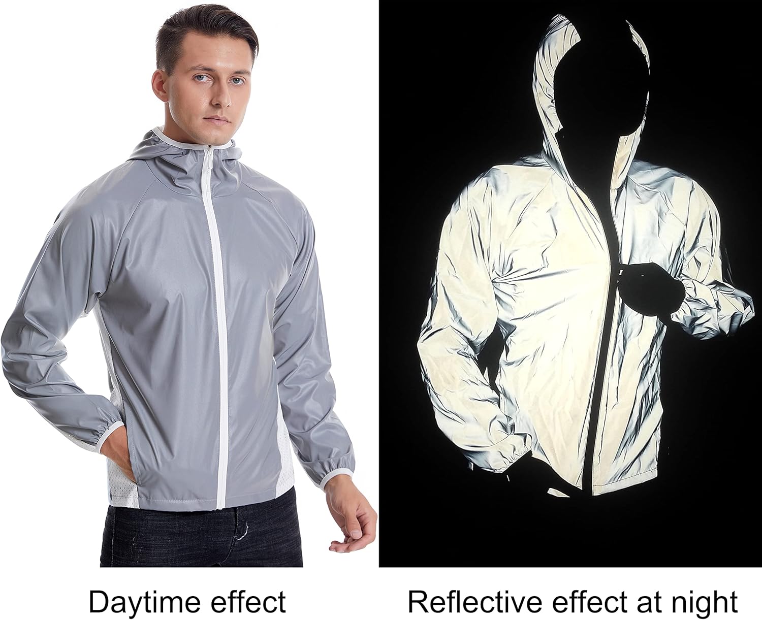 LZLRUN Full Zip Athletic Running Hooded Reflective Jackets for Men and Women Lightweight Hoodie with Safe & Rave Track Jacket