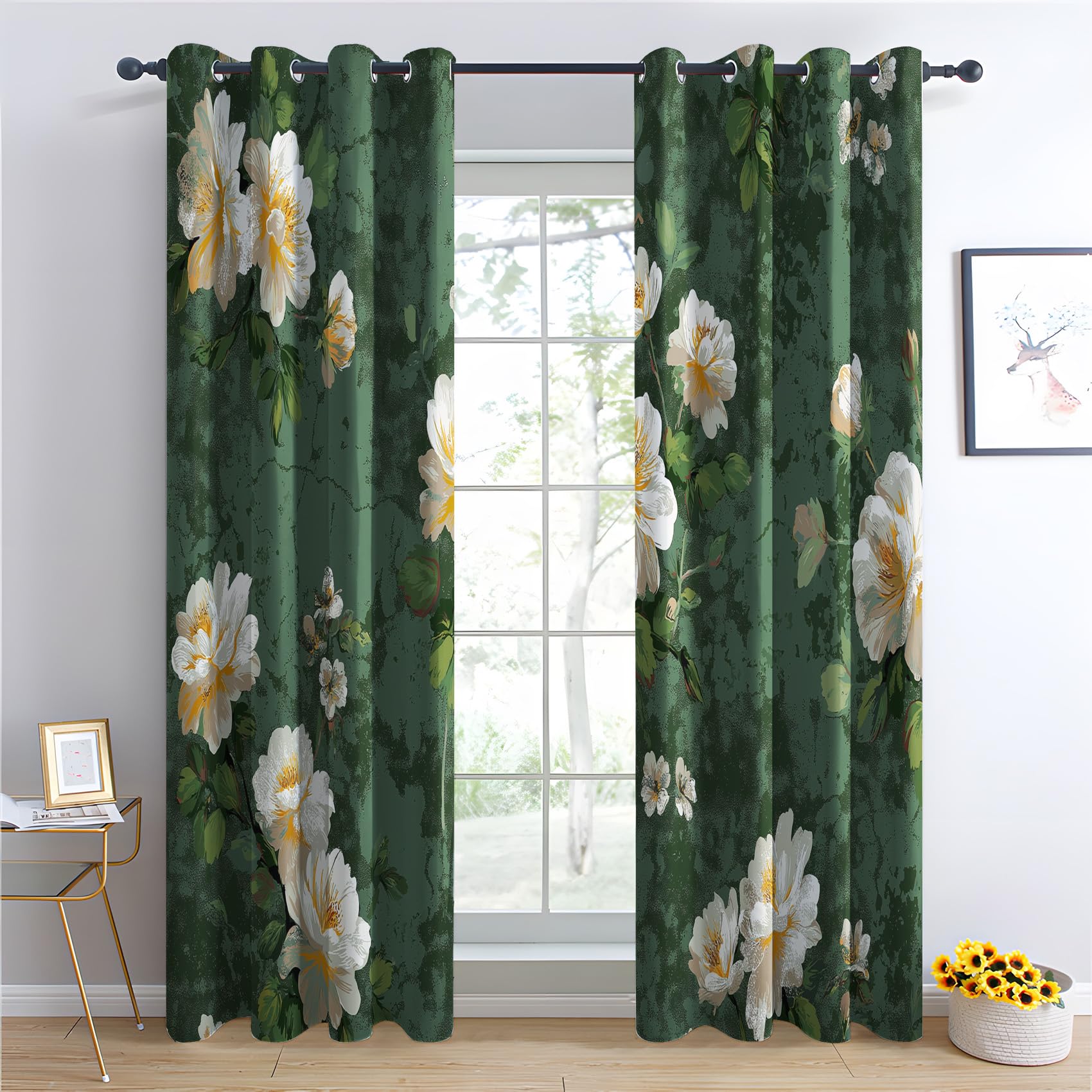 Venivici Peony Flower Blackout Curtains for Bedroom Living Room - 84 Inch Drop Curtains Eyelet, Vintage Floral Botanical Patterned Window Treatments, Thermal Insulated Drapes 52x84 2 Panels