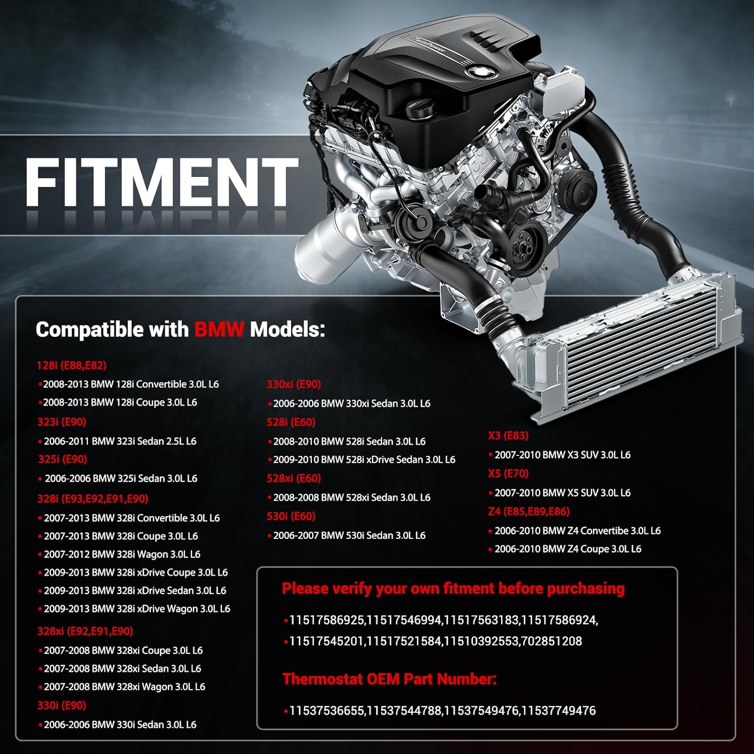 Electric Engine Water Pump W/Aluminium Thermostat Compatible with BMW 128i 325i, 330i, 330xi, 328i, 328i xDrive, 328xi, 528i, 528i xDrive, 528xi, 530i, X3, X5, Z4, 2006-2013, L6 3.0L