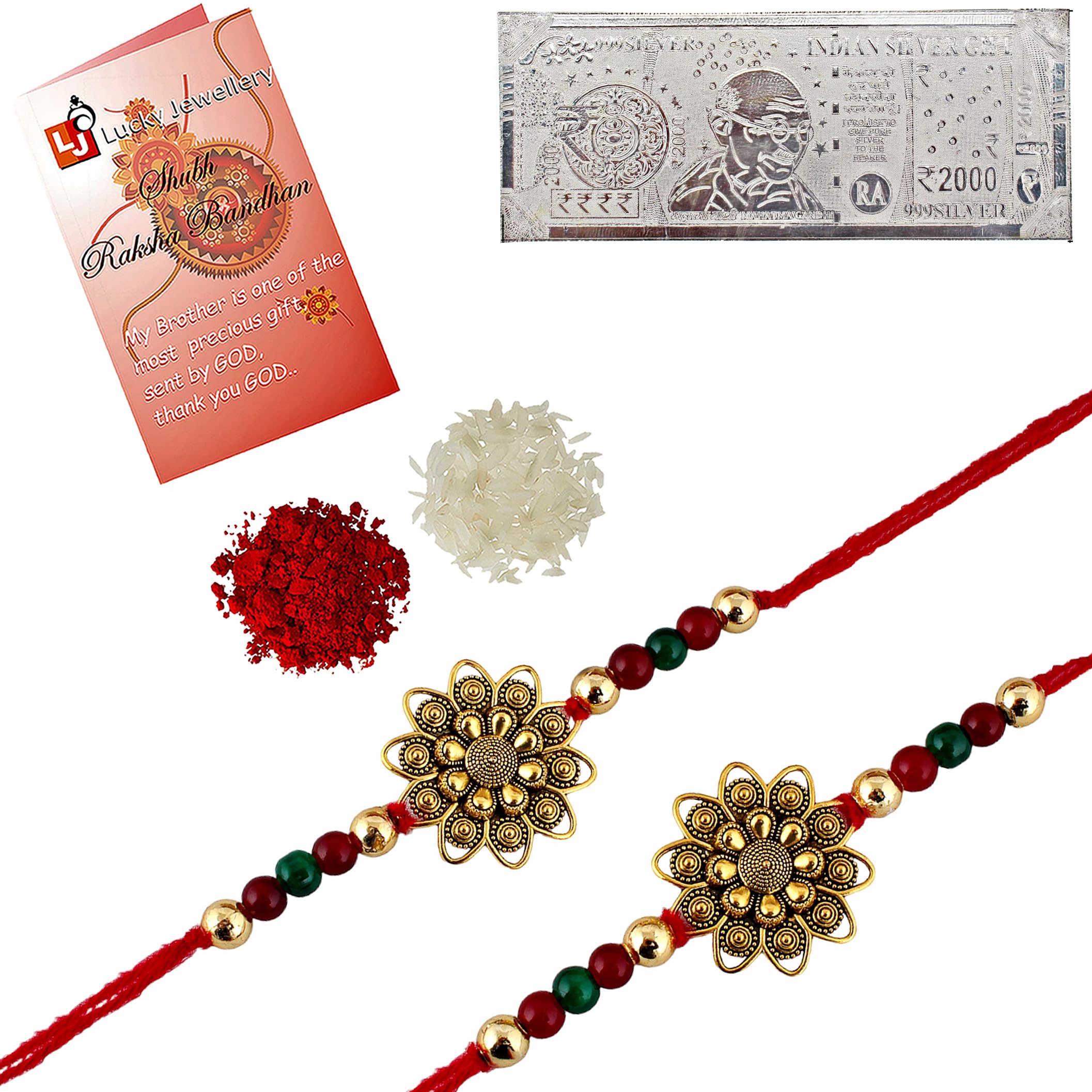 Lucky Jewellery 18 K Gold Plated 99.99 Silver Pure Chandi Two Thousand Rupee Note Rakhi Boho Collection Rakshabandan Rakhee Bracelet for Men and Women (383-WEOR1-3149-LCT-2N) (B0995RYWYS) Amazon Price History, Amazon Price Tracker