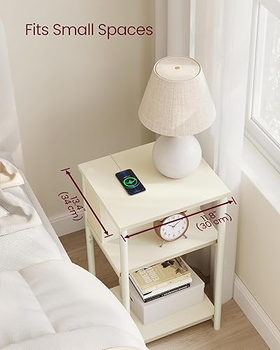 Miniatura 6 de VASAGLE Mesa auxiliar con estación de carga, mesa auxiliar de 3 niveles con puertos USB y tomas, mesita de noche para sala de estar, dormitorio,
