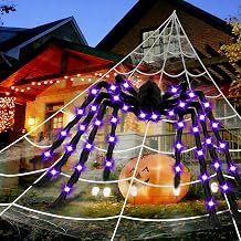 78" Jumbo Halloween Light up Spider Scary Giant Spider with 6.5Ft Web for Indoor Outdoor Halloween Spider Decorations Party Favor Yard Home House Decor Multicolor