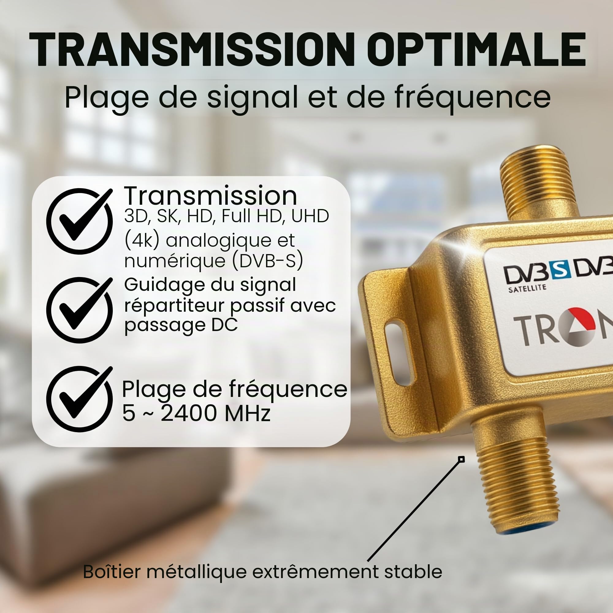 TronicXL 24K Distributeur Large Bande Câble répartiteur 3 Voies TV Souple pour TNT télévision par Sat UHF VHF câbles Splitter Unicable HD 3D 4K numérique DVB-S2 BK Radio F Satellite Séparateur