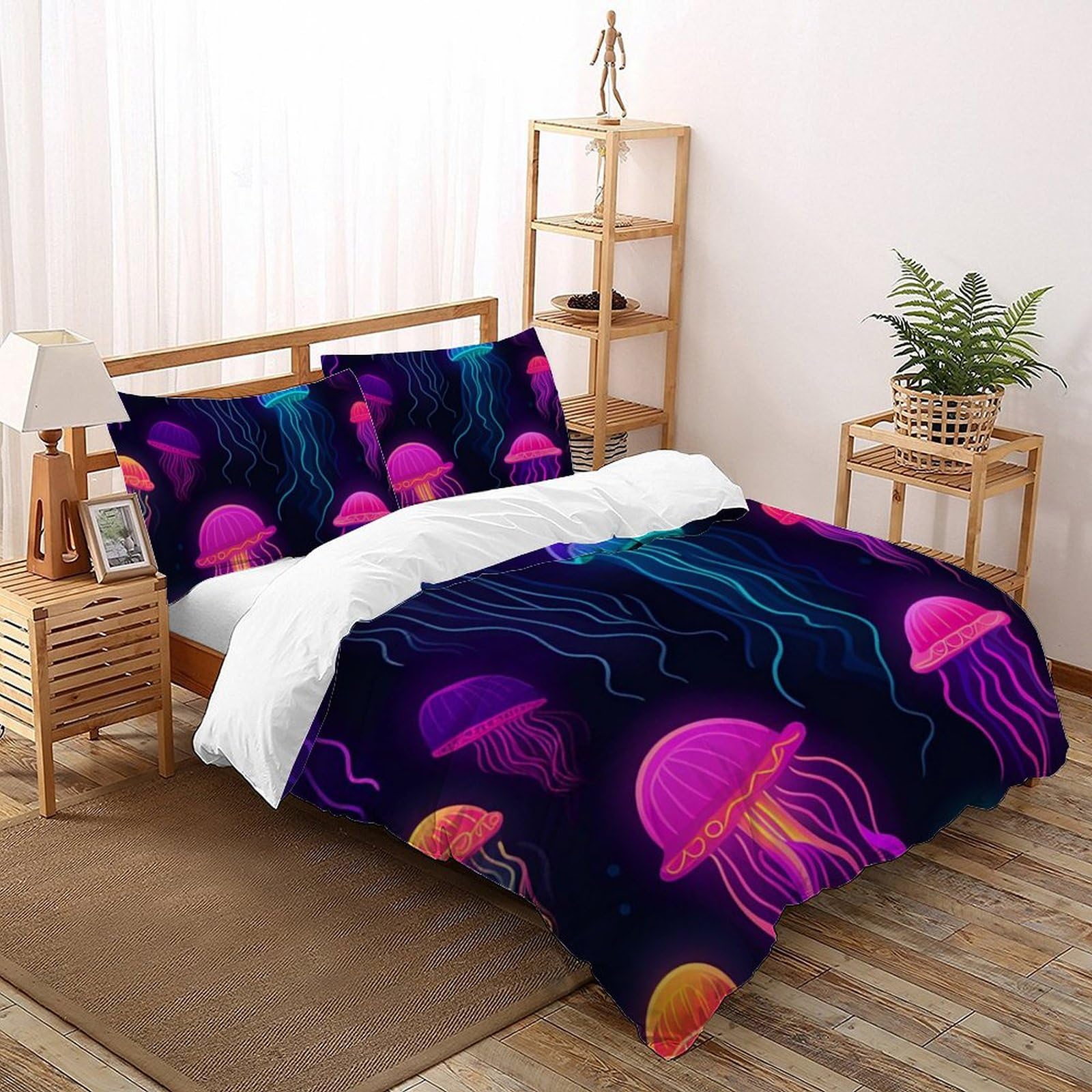 Parure de lit méduse motif organisme marin coloré housse couette 260x220