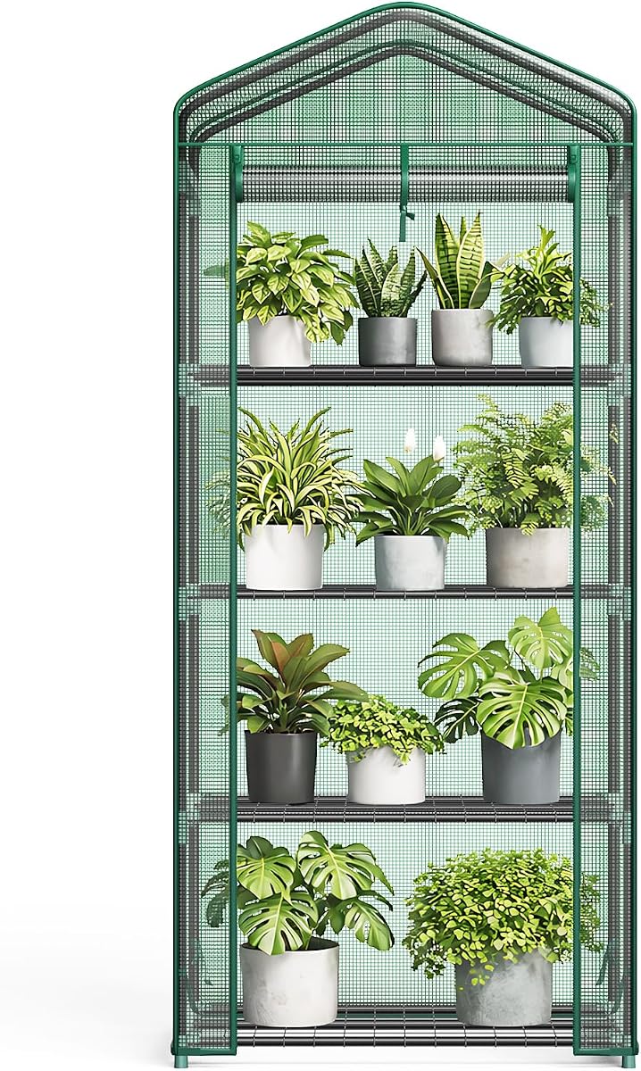 NEWBULIG 27"x19"x63" Mini Greenhouse, with Durable Zipper Door 4 Tier | Small Greenhouse for Outdoors Indoor Balcony, Porch, Garden, Patio, Backyard Green houses, Green