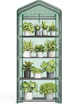 NEWBULIG 27"x19"x63" Mini Greenhouse, with Durable Zipper Door 4 Tier