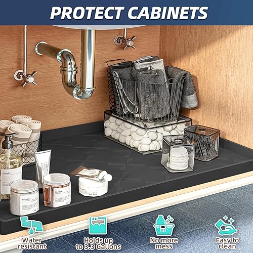 Miniatura 110 de SIKADEER - Tapete para debajo del fregadero, impermeable, 34 x 22 pulgadas, tapete de silicona con borde elevado, se adapta a gabinete estándar