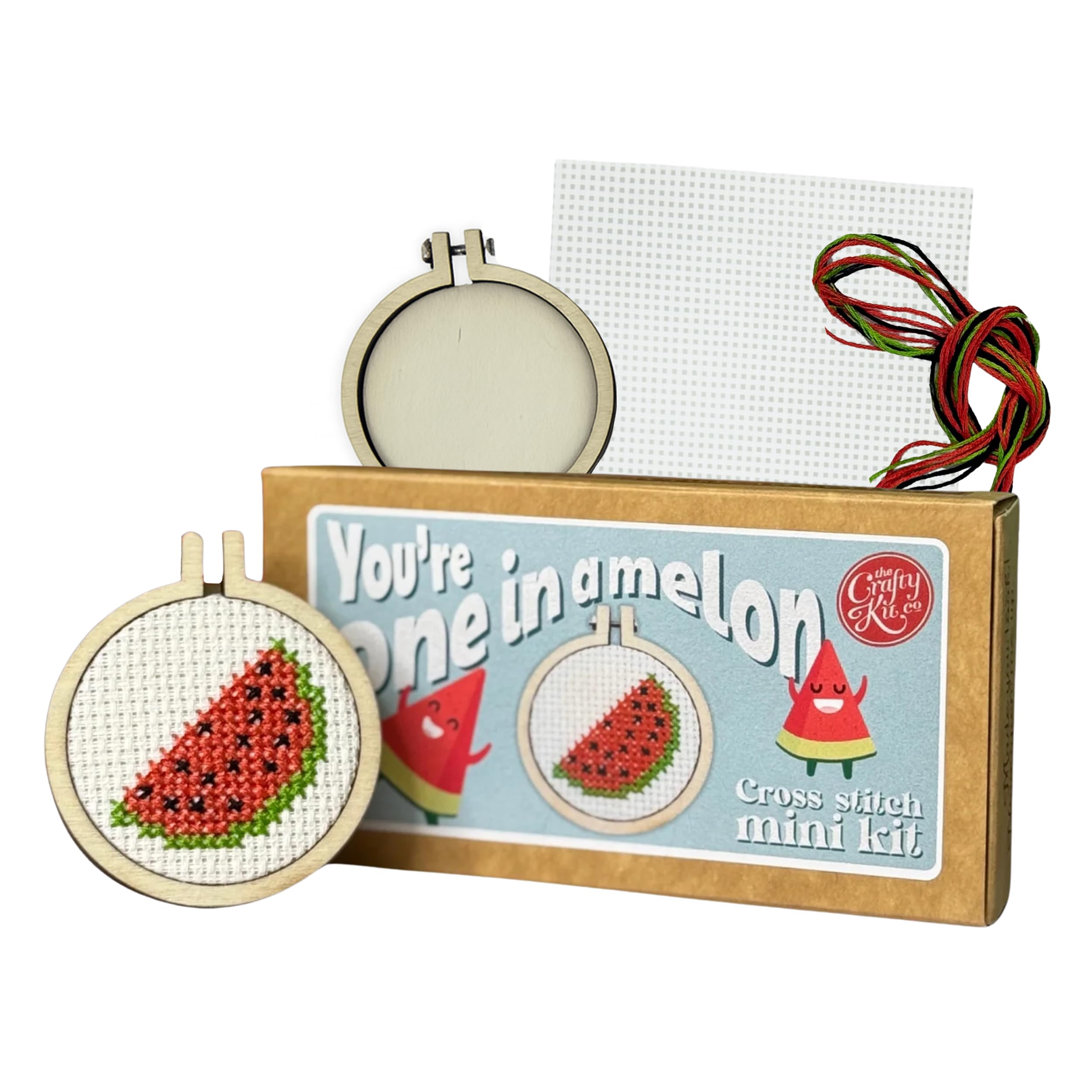 The Crafty Kit Multicolour Company Embroidery Starter Kit & Cross Stitch Kit - You're One In A Melon! Mini Matchbox Keyring | Eco-Friendly Diy Craft Kit For Adults & Kids - Handmade Gift Made In Scotland
