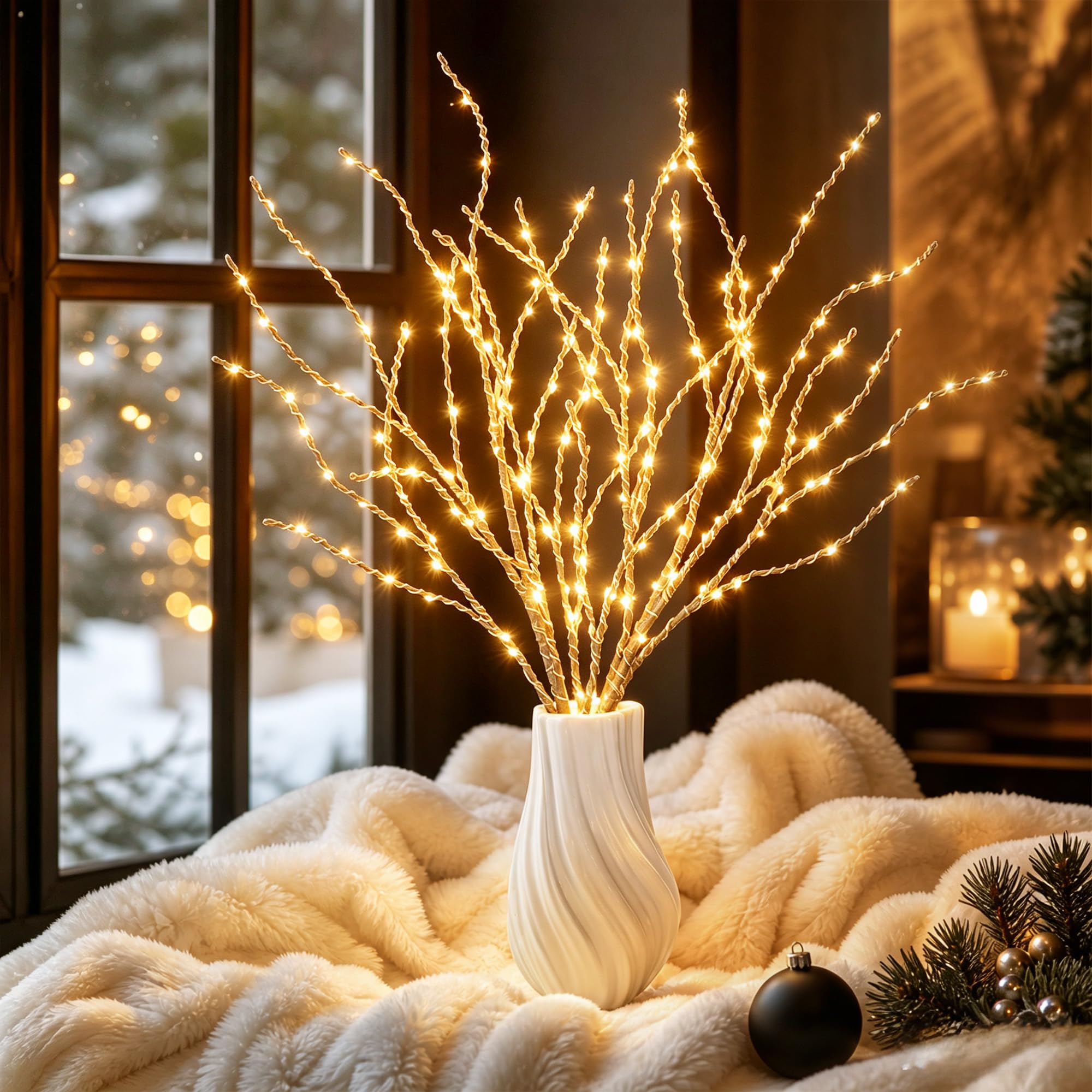200 LED Batteriebetriebene und USB-betriebene Zweiglichter für Vasenfüller, künstliche beleuchtete Weidenzweige Braun beleuchtete Zweige für Weihnachten Wohnkultur und Innendekoration
