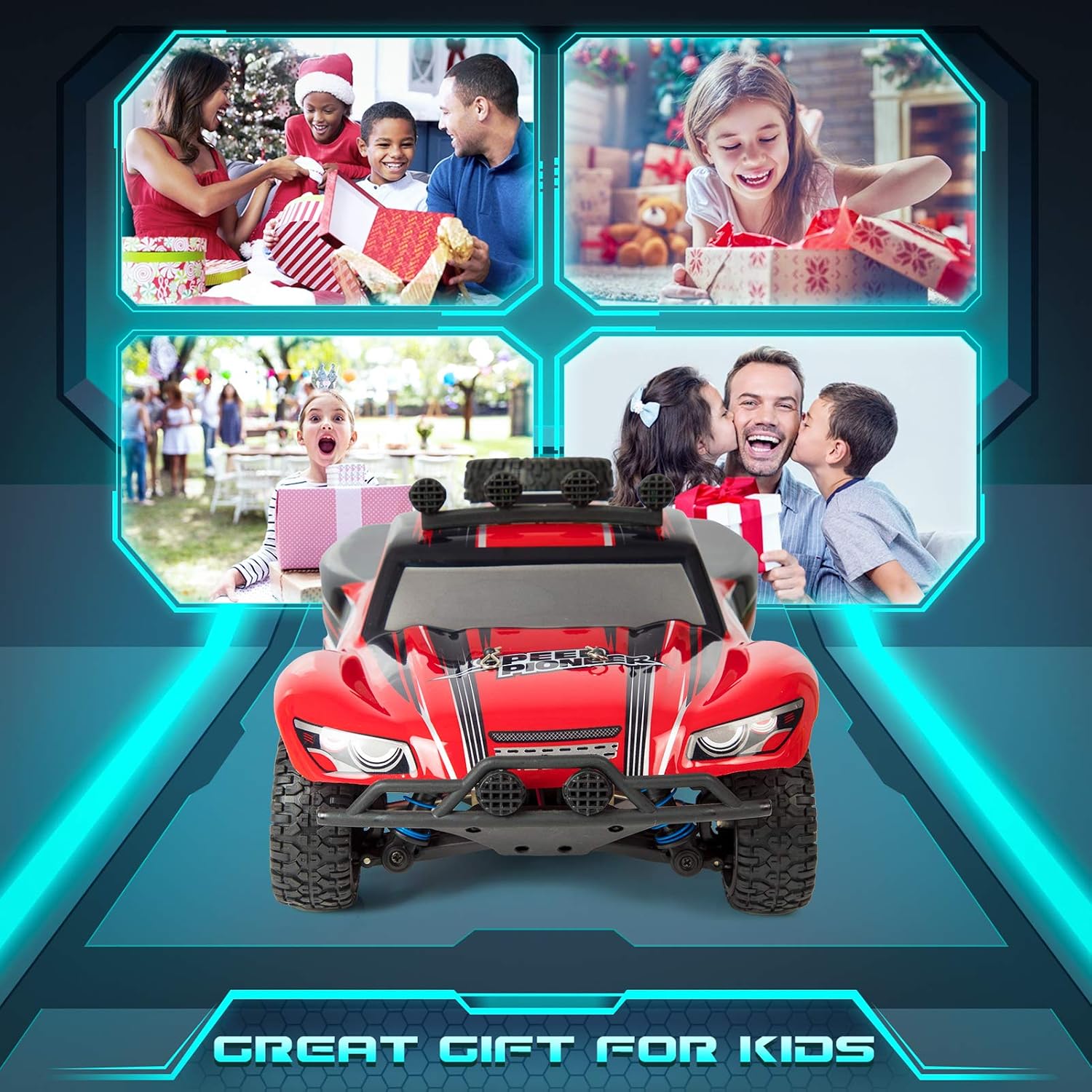 RC Cars, 1/18 Scale High-Speed Remote Control Car for Adults Kids, 40+ kmh 4WD 2.4GHz Off-Road Monster RC Truck, All Terrain Electric Vehicle Toy Boy Gift with 2 Batteries for 40+ Min Play