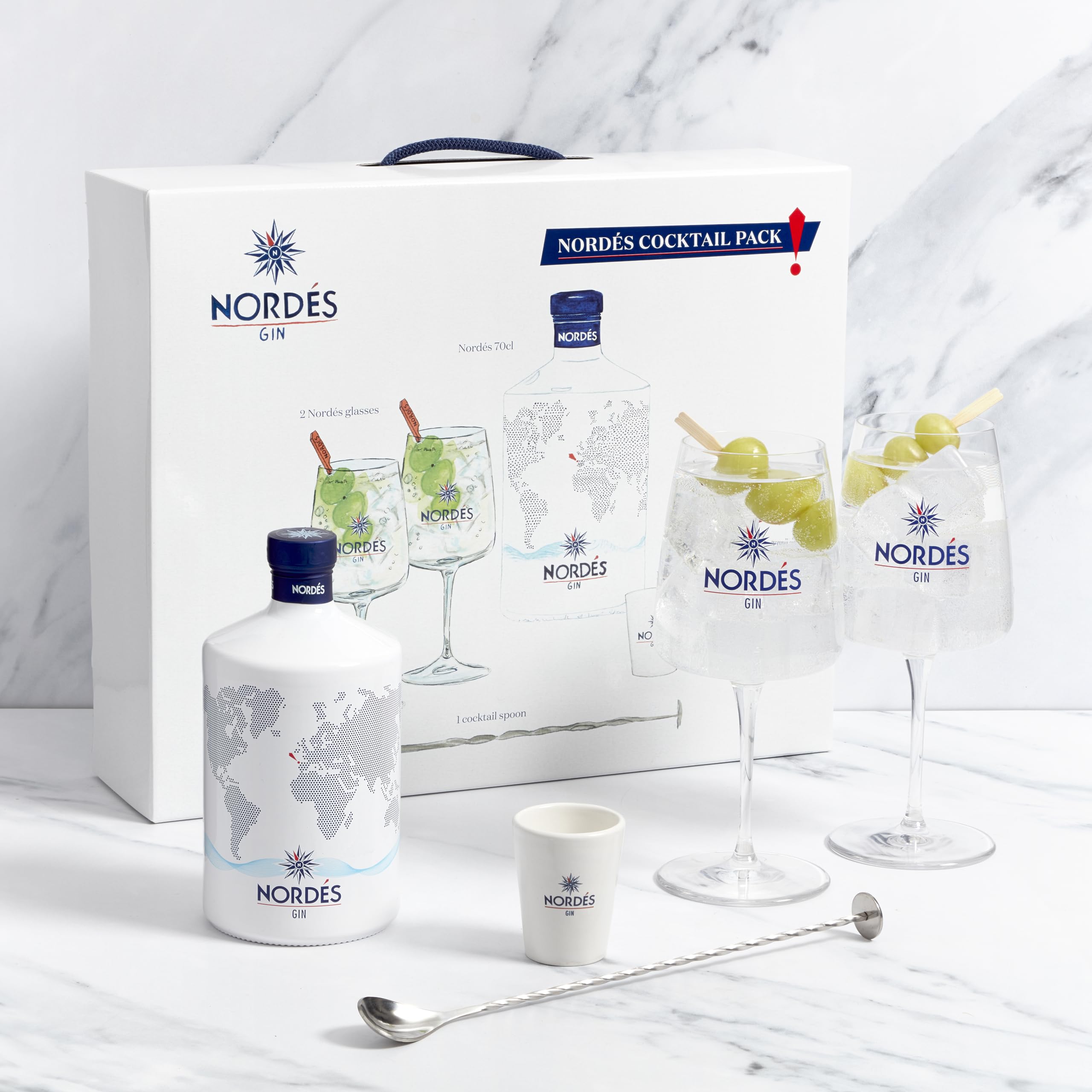 Premium Gin Cocktail Gift Set | Made from a Portion of Wine Alcohol & 6 Galician Botanicals. Fresh, Aromatic, Well-Balanced Flavour. 1x70cl, 40% with 2xGlasses, Jigger, Bar Spoon & Recipe Card