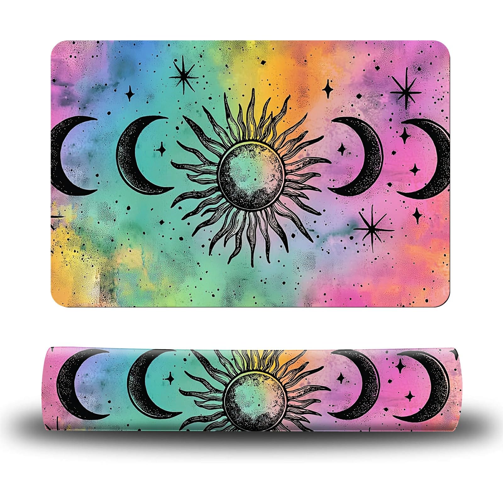 Dikoer Dog Food Mat, 19.6" x 23.6" Absorbent Pet Feeding Mat for Food and Water, Waterproof Diatom Mud Pet Placemat with Non-Slip Rubber Backing, Cat Bowl Mat for Floors - Watercolor Moon Sun