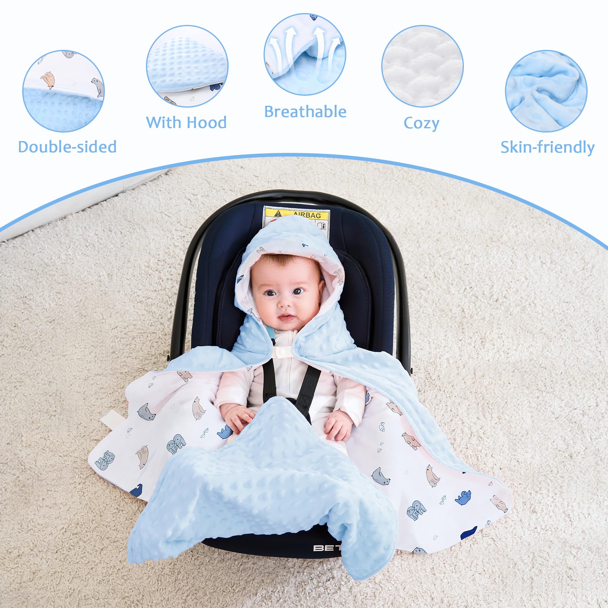 Baby Einschlagdecke 100% Baumwolle, Universal Einschlagdecke Babyschale 90 x 90cm, Herbst-Winter-Babydecke(Verspielter Bär)