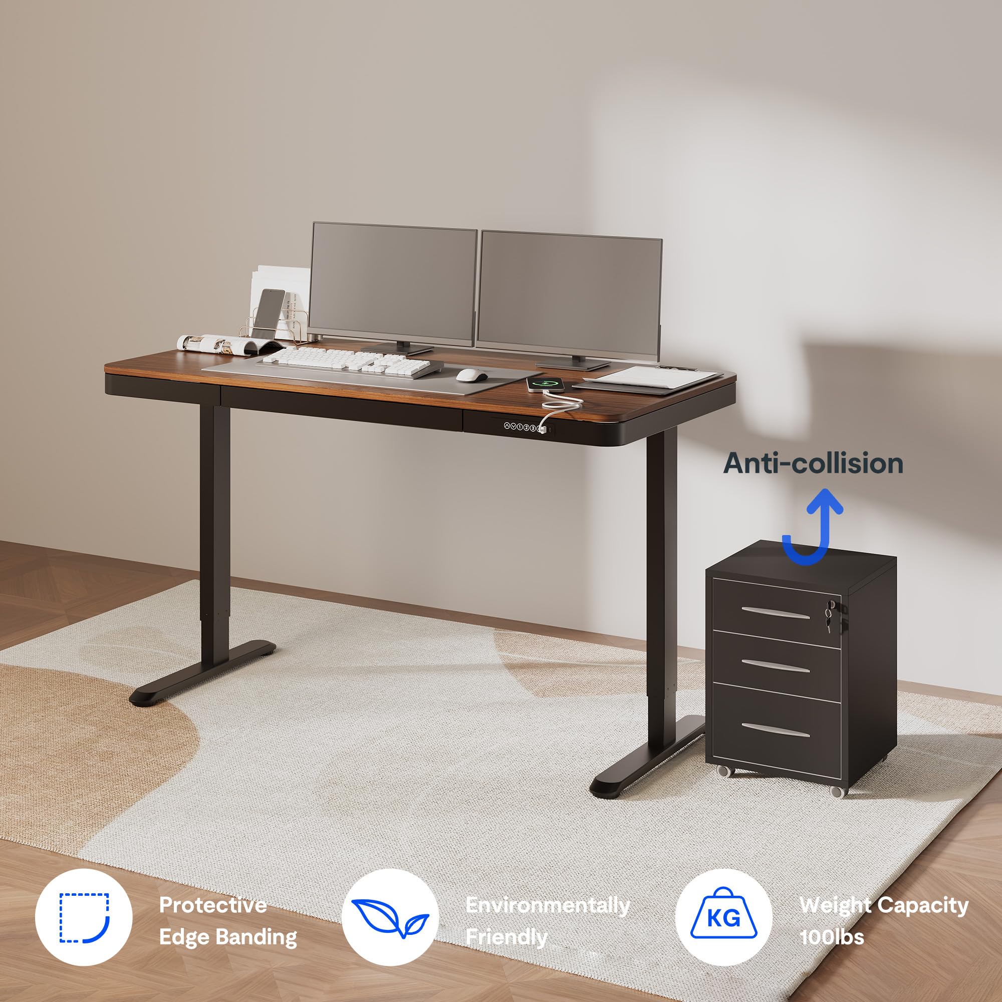 FLEXISPOT Comhar 55 Electric Standing Desk with Drawers Quick Assembly Home Office Sit Stand Desk with Storage USB — view 8