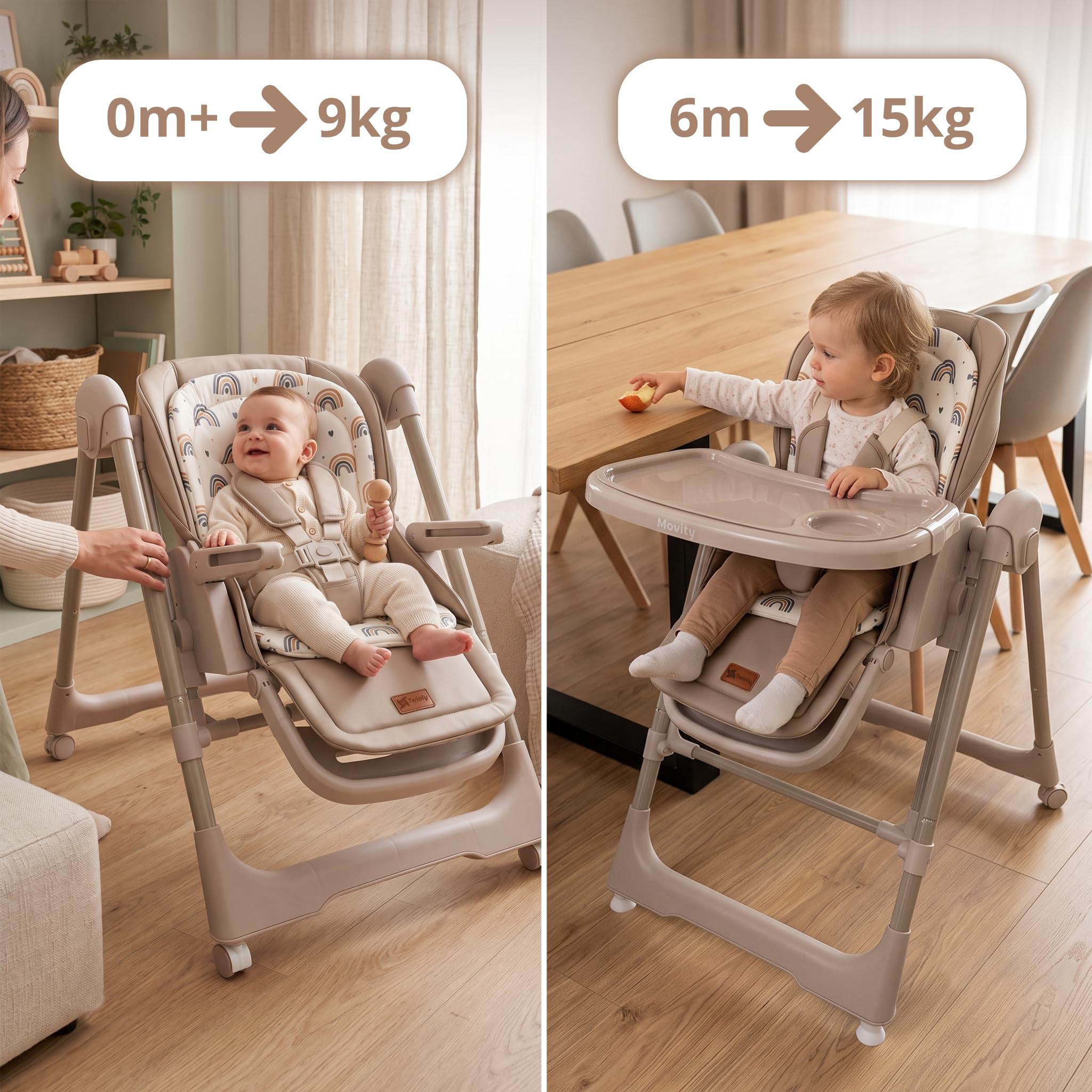 Twinly Movity Seggiolone e altalena multifunzione 2 in 1, Beige