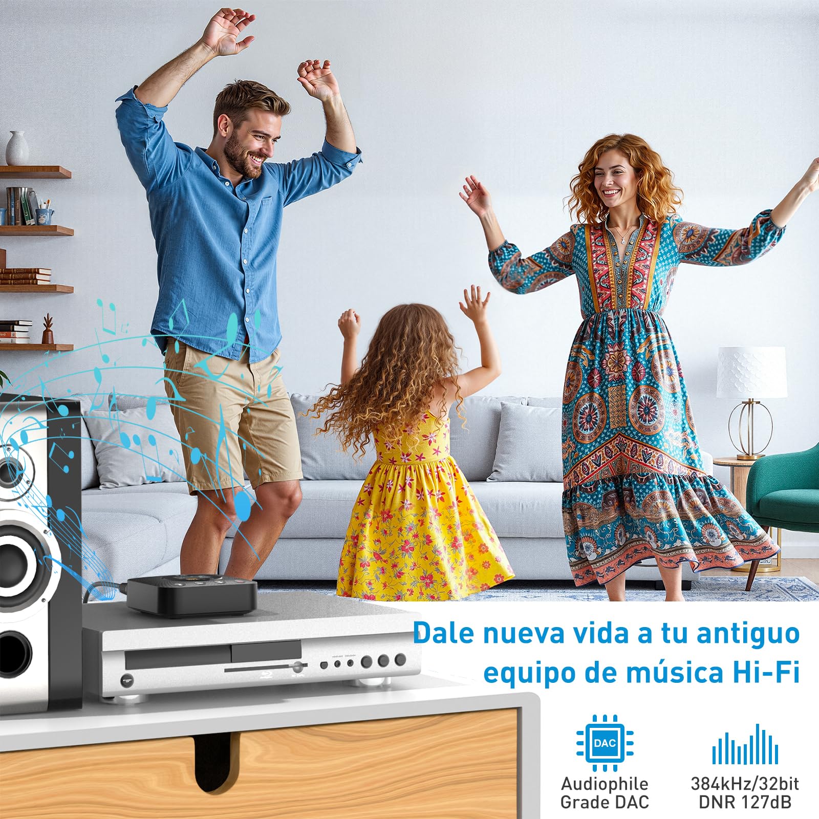 1Mii B06HD+ Receptor de Música Bluetooth 5.3 de Alta Resolución para Estéreo Doméstico con LDAC, HiFi Bluetooth Adaptador de Audio con Audiófilo DAC, Control de Volumen, aptX HD, Pantalla OLED