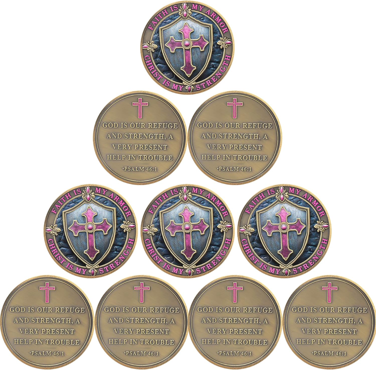 5 Pack Christian Challenge Coin Protective Shield Religious Prayer Coins Armor of God Coins Double Sided Christian Challenge Coin Quote Psalm 46:1 Jesus' Salvation for Christian Church Schoo
