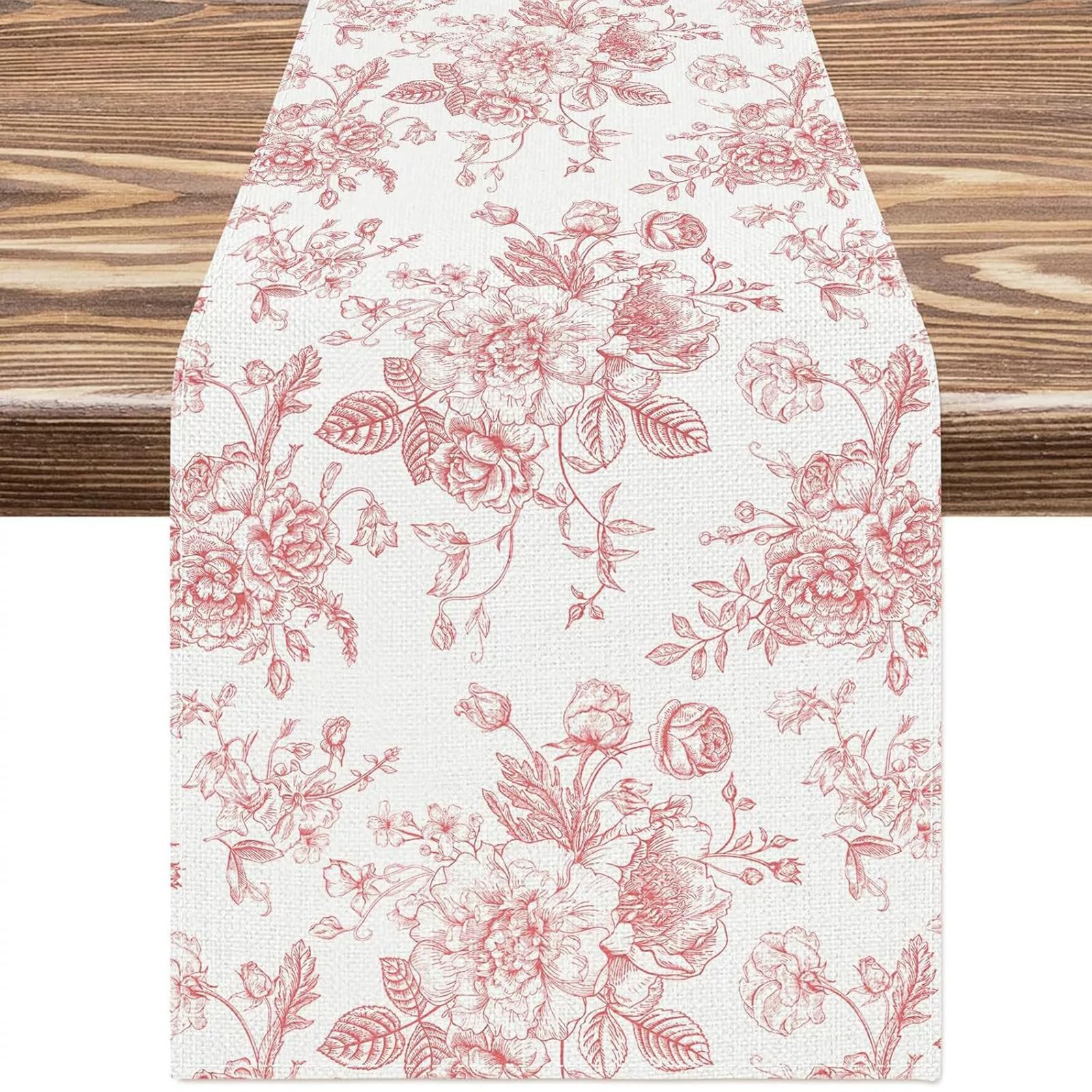 BSITSSS Table Runner, Floral Linen Table Runner 33 x 183 cm, Retro Monochrome Sketch Rose Table Decor for Kitchen Dining Table Home Wedding Party Decorations