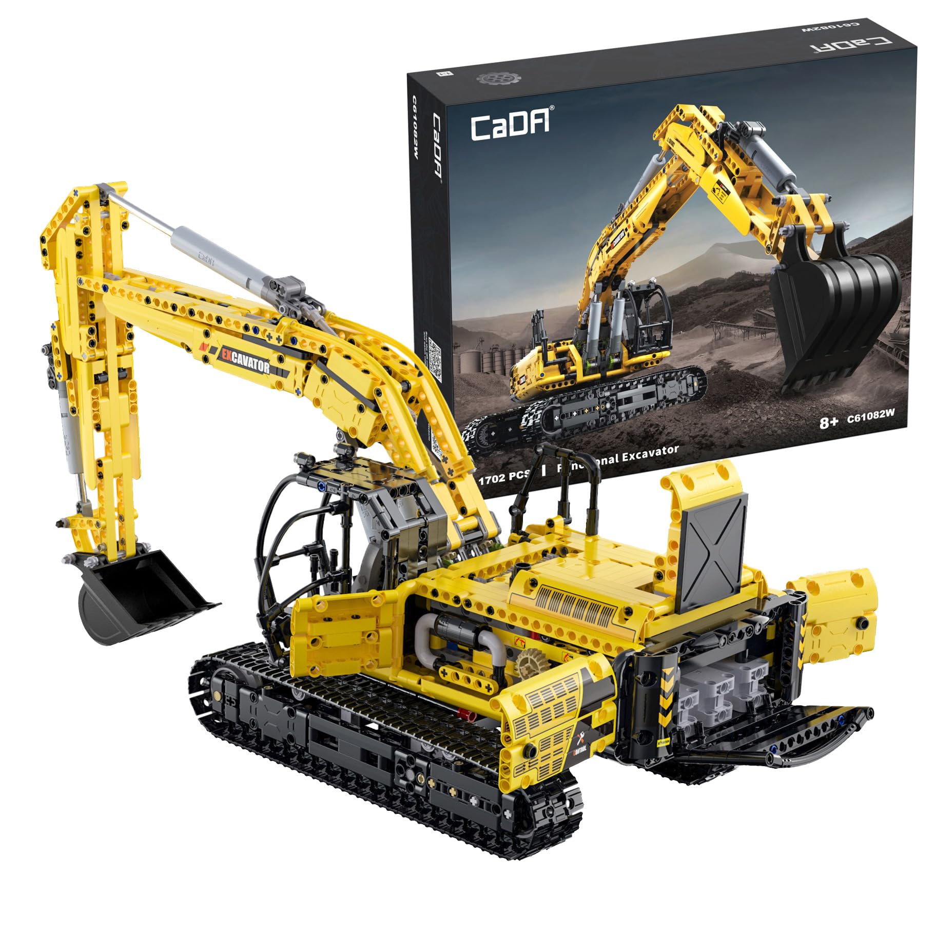 CaDA Construction Excavator with Manual Control - 1702 Pieces - Self-Build Brick Building Block Model C61082W