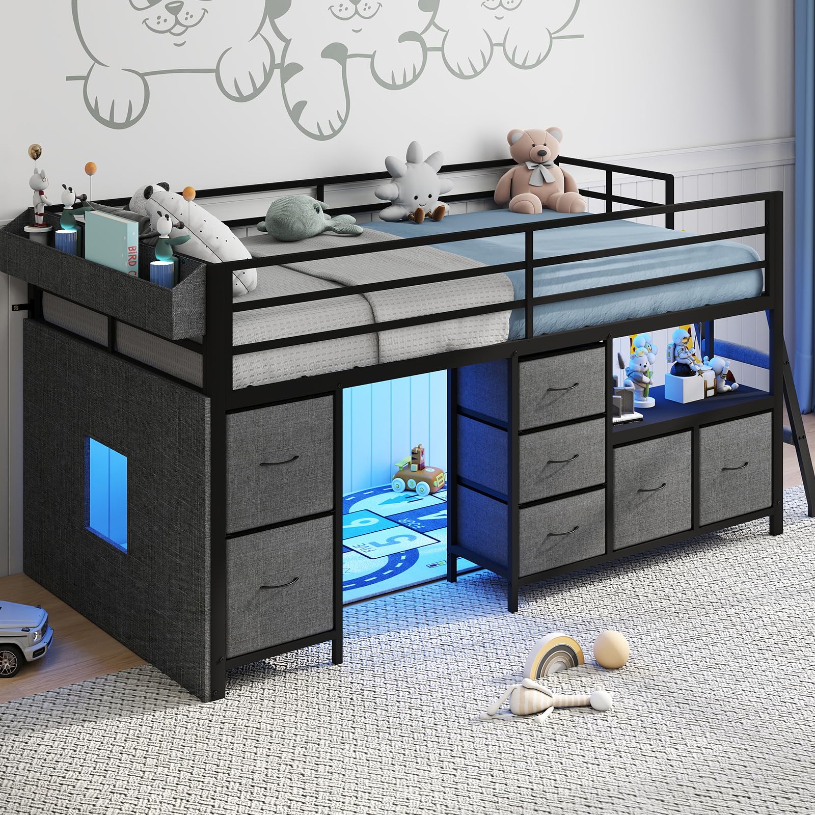 Amazon.com: UINTAI Low Loft Bed with 7 Storage Drawers and