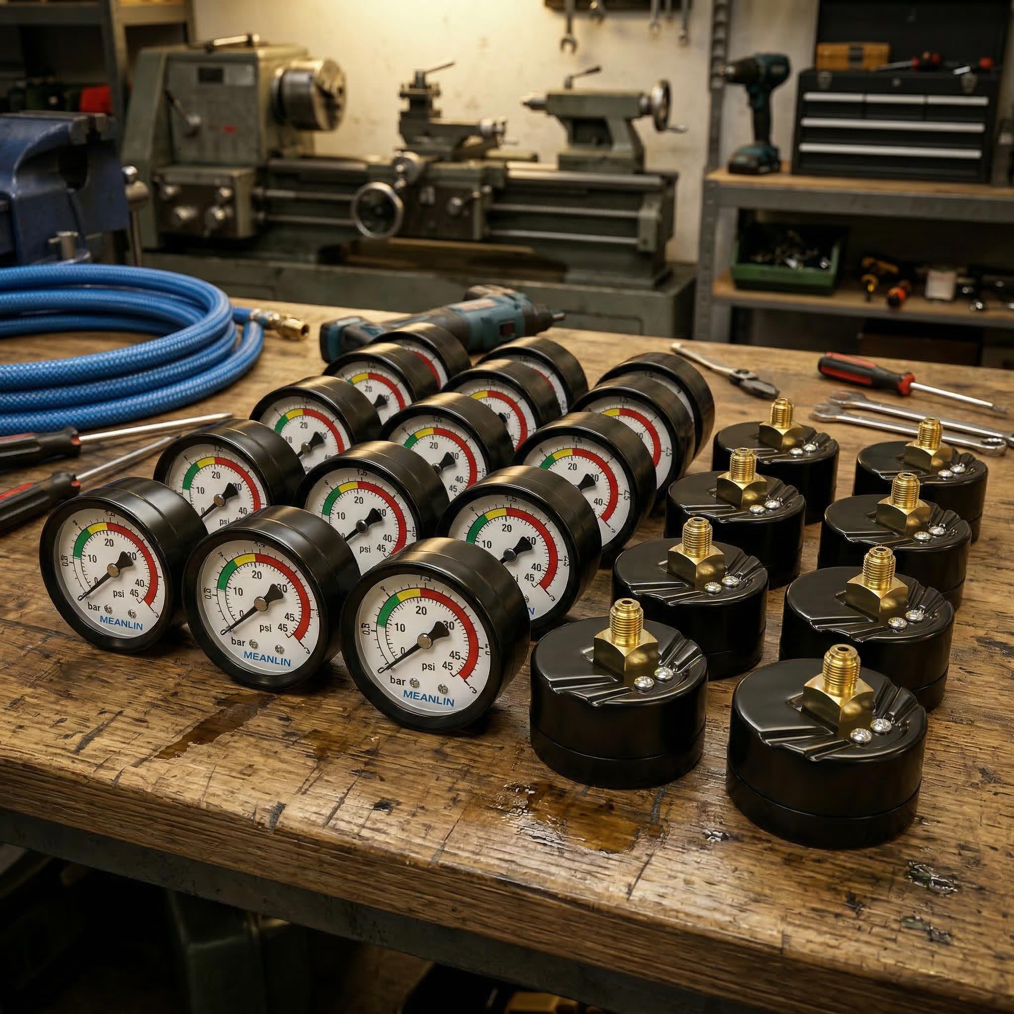 MEANLIN MEASURE 0~3Bar/0~40Psi Manomètre pour piscine,1/8"BSP 2" FACE DIAL pour piscines, spas, bassins à poissons,avec douille hexagonale 1/4" BSP et 3/8" BSP,Montage arrière
