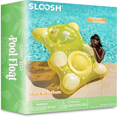 Miniatura 7 de SLOOSH Flotadores inflables de oso de goma de 60 pulgadas para piscina, divertidos flotadores para piscina, juguetes para decoración de fiesta,