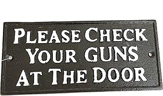 SUREG Funny Cast Iron Wall Plaque Home Office Mancave Decoration Various Designs (Check Your Guns At The Door)