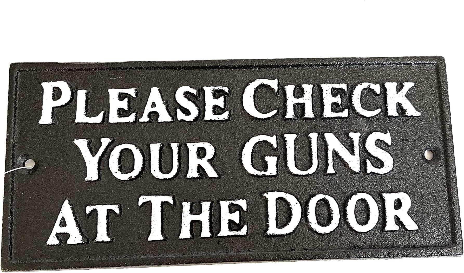 SUREG Funny Cast Iron Wall Plaque Home Office Mancave Decoration Various Designs (Check Your Guns At The Door)