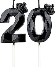 Number 20 Birthday Candles Number 20 Black with Crown Cake Decoration Birthday Party Wedding Corporate Celebration Jubilee