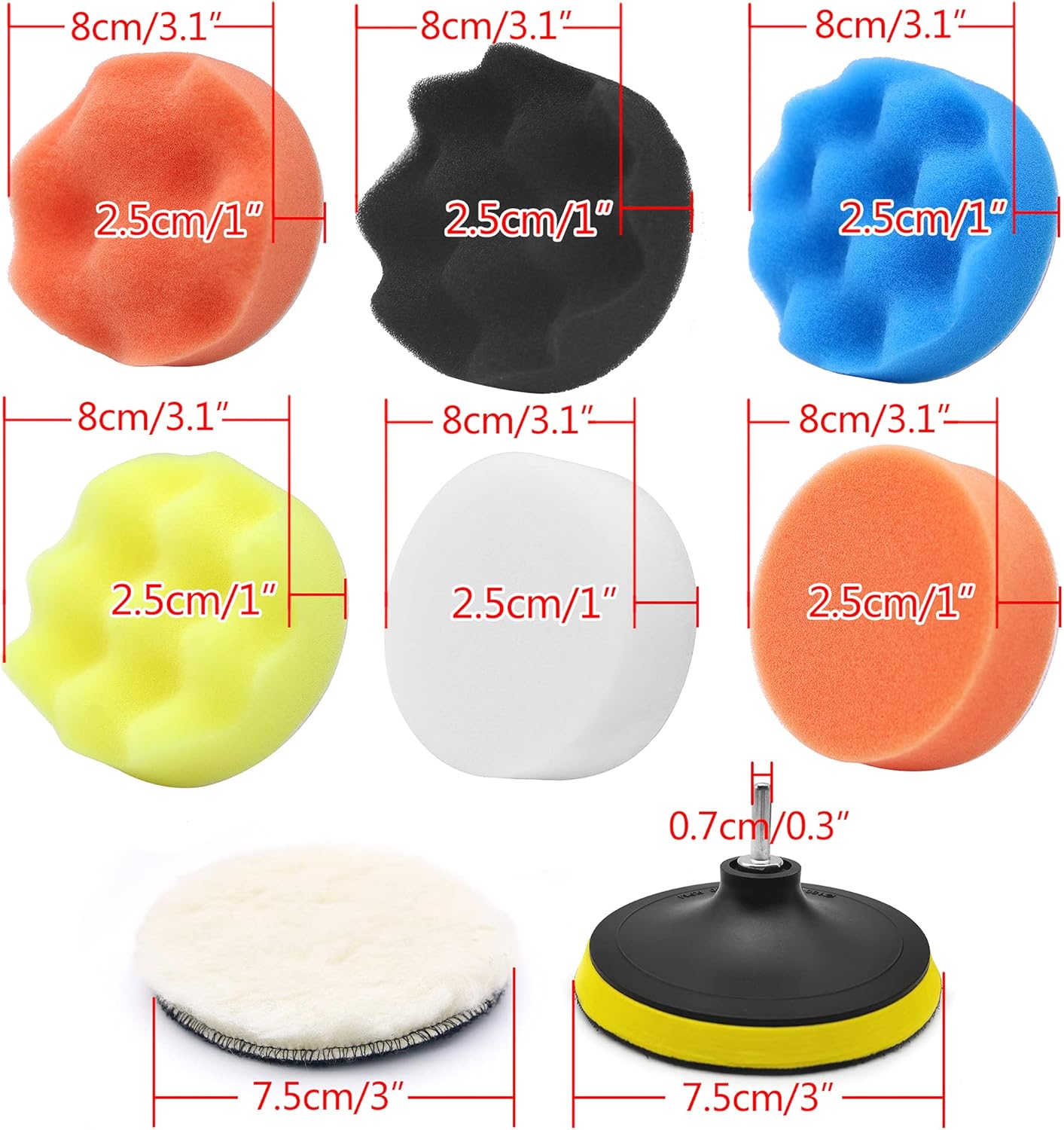 Vertlley 11Pcs Car Drill Polishing Pad Kit 3.1 Inch Sponge Buffing Pads Drill Polisher Attachment for Waxing Buffing Sealing Glaze : Automotive