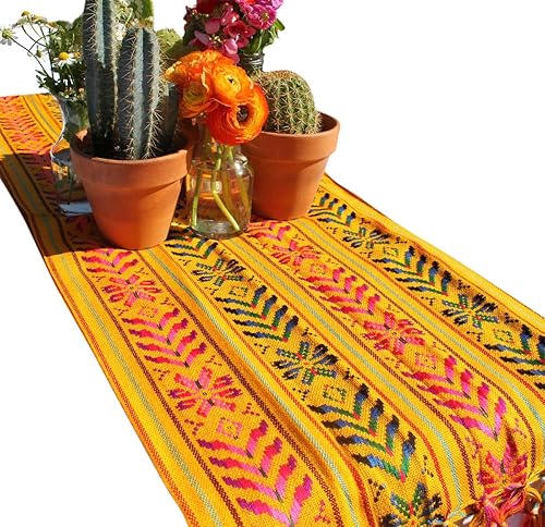Del Mex - Bufanda estilo Rebozo tejida para mesa mexicana (Amarillo)