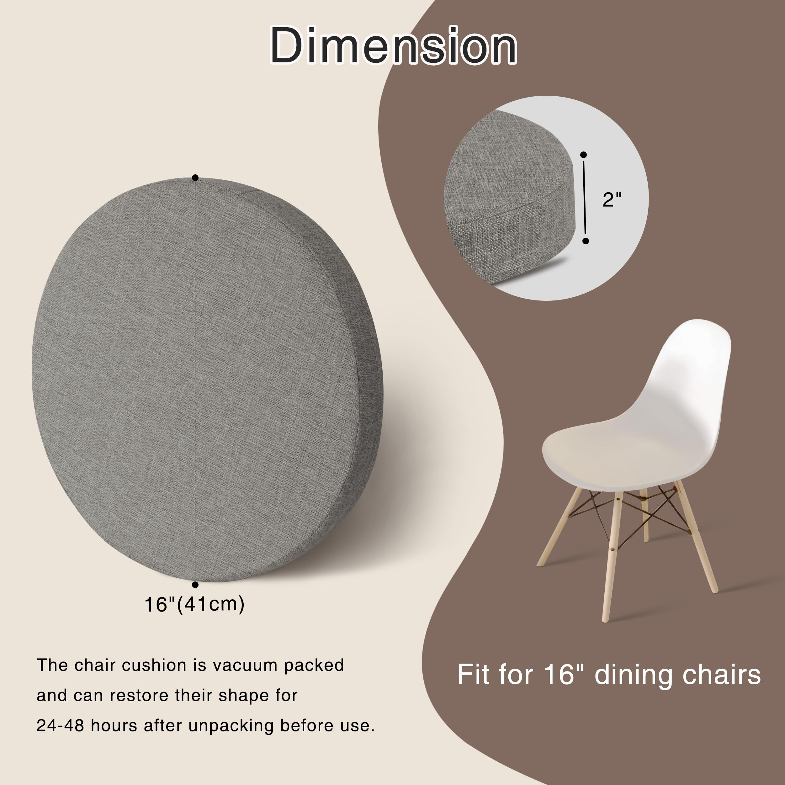 OVOV Cojines redondos para sillas de comedor, paquete de 4 cojines de asiento extra gruesos con funda extraíble y parte inferior antideslizante, color gris claro (16 x 16 pulgadas)