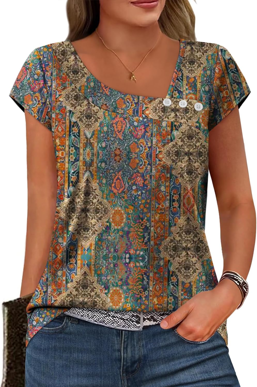 SAMPEEL Summer Tops for Women 2026 Trendy Cap Short Sleeve Shirts Dressy Casual Business Outfits Blouses Square Neck